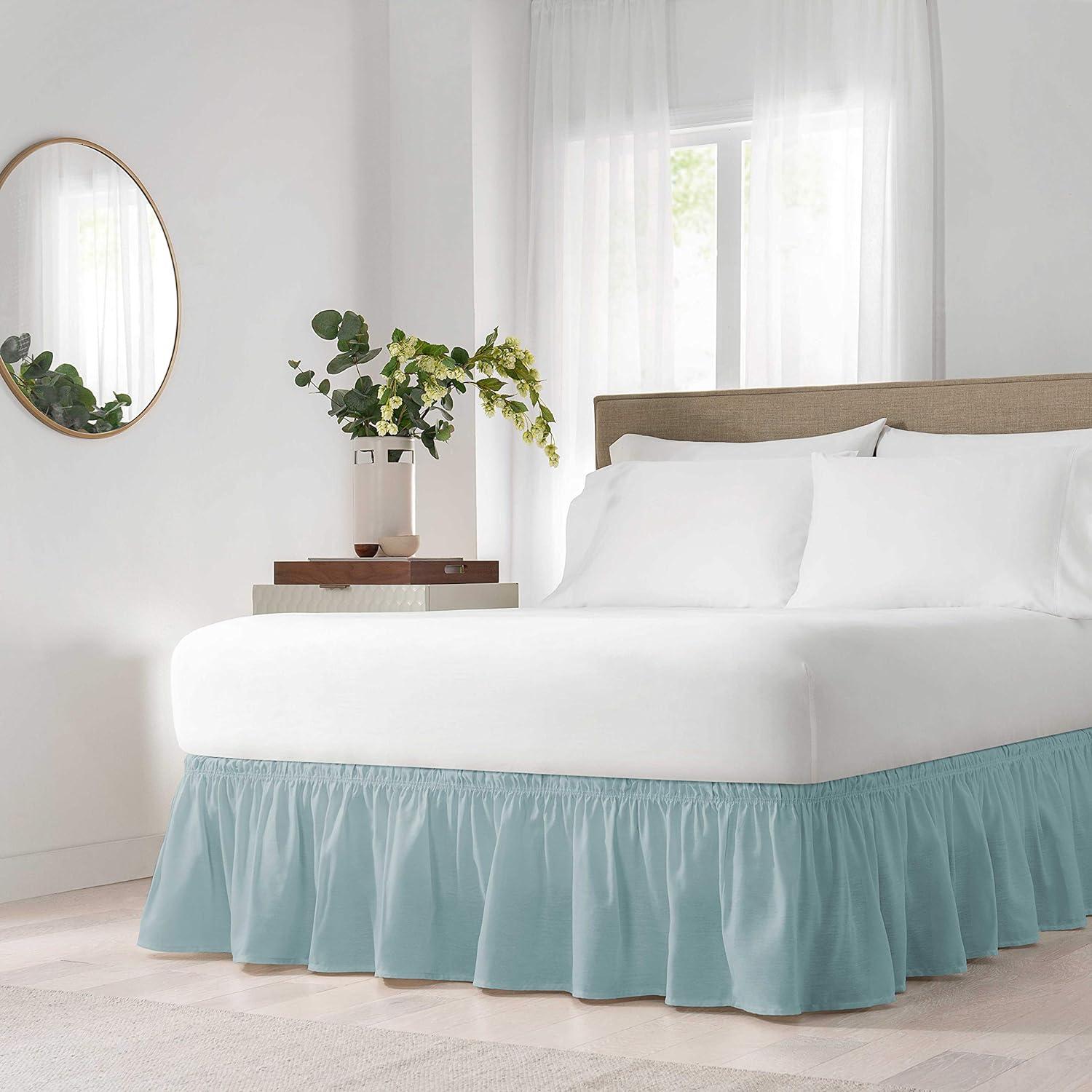 Spa Blue Cotton Polyester Ruffled King Bed Skirt