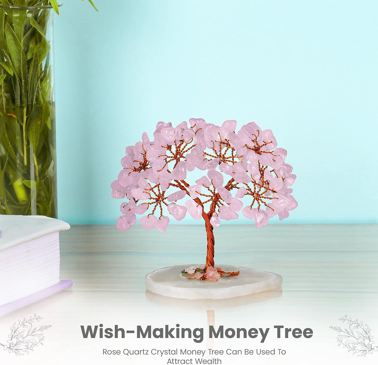 Natural Quartz Crystal Money Tree Natural Healing Crystal Bonsai Tree Pink One Size