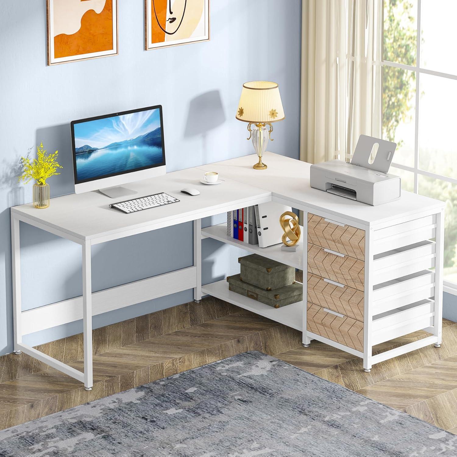 Tribesigns 59" L-Shaped Computer Desk, Reversible Corner Office Desk for Home Office, White