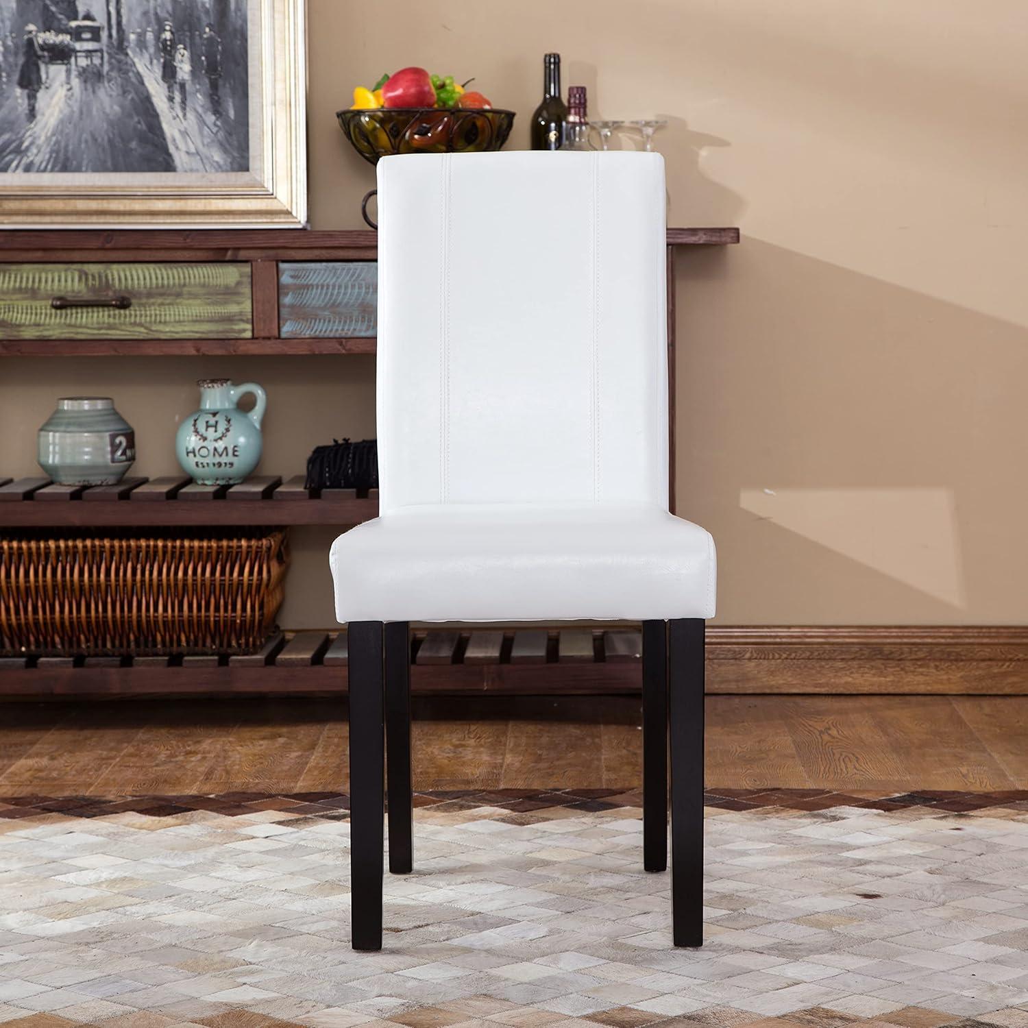 Roundhill Urban Style Solid Wood Faux Leather Parsons Chair, White, Set of 2