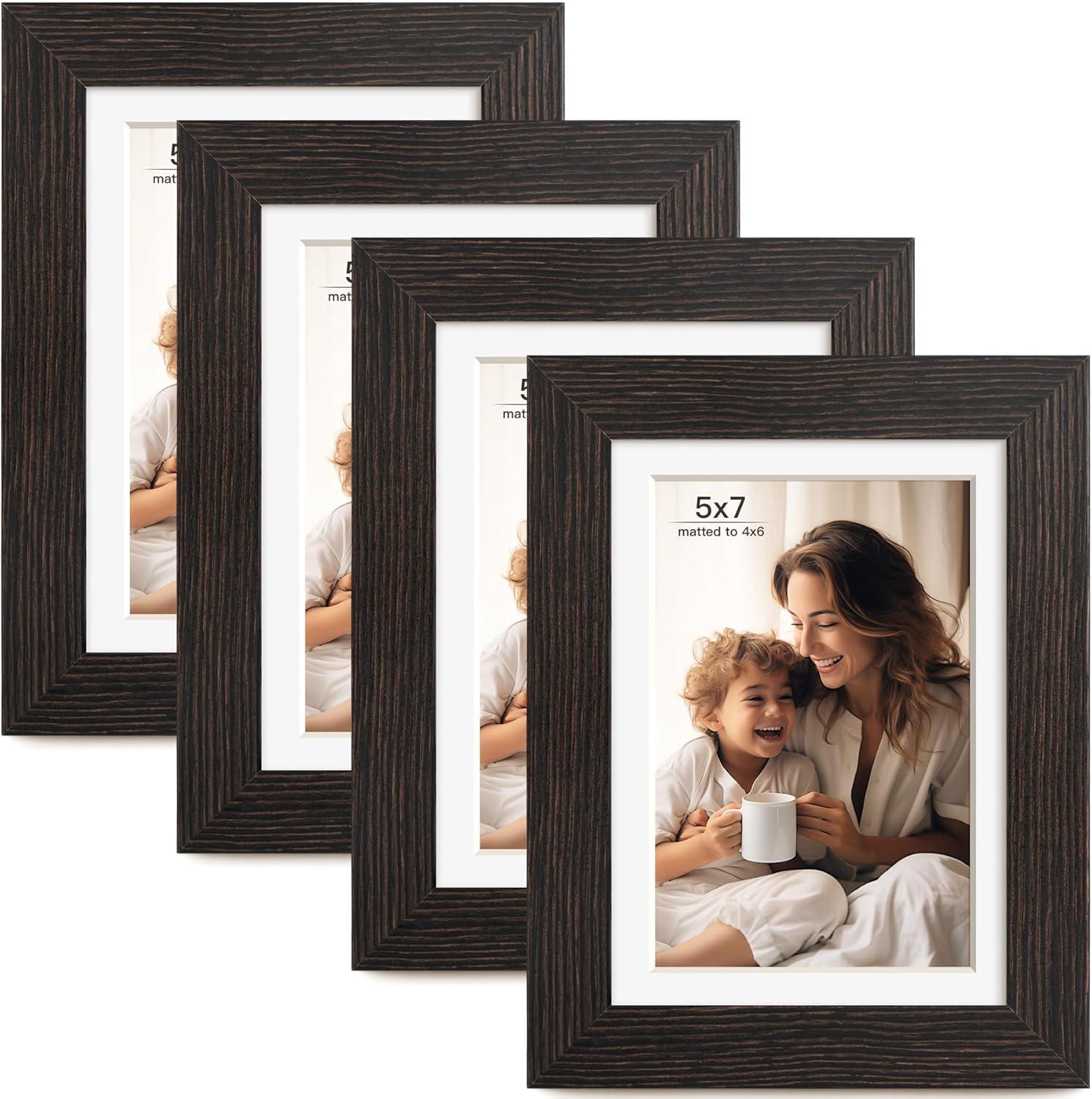 Black Wood 5x7 Picture Frame Set with Mat, 5 Pack