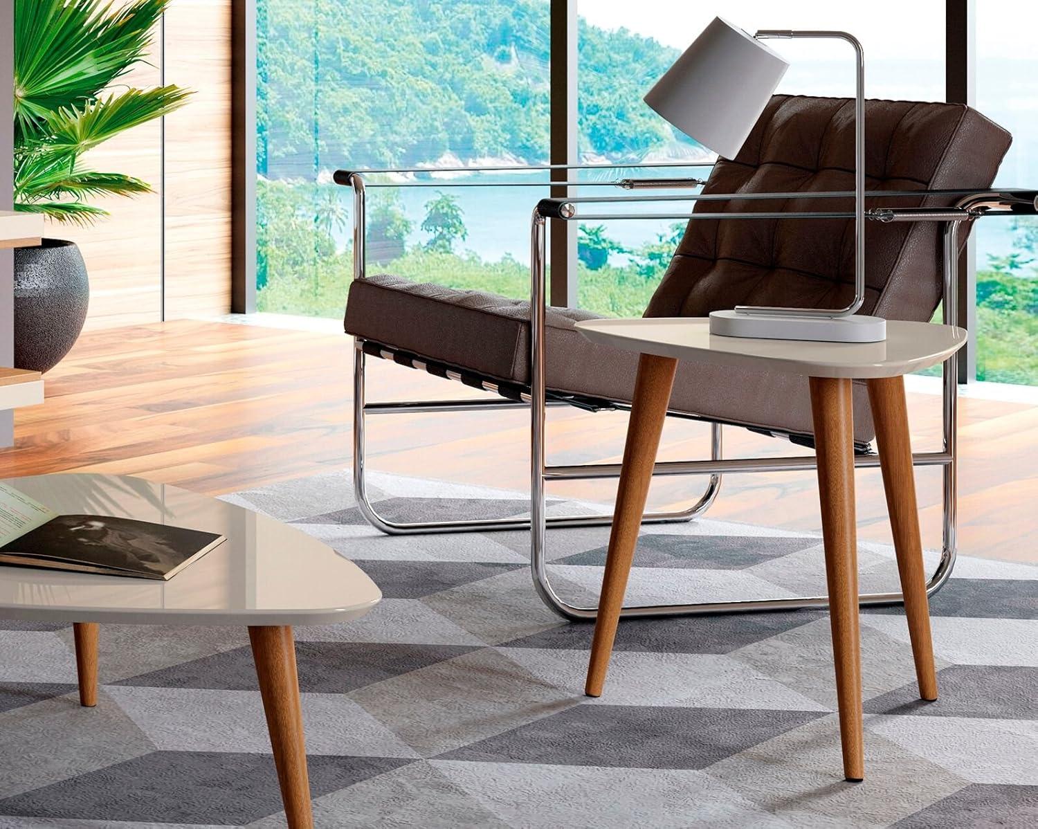 Utopia 19.68" High Triangle End Table With Splayed Wooden Legs in Off White