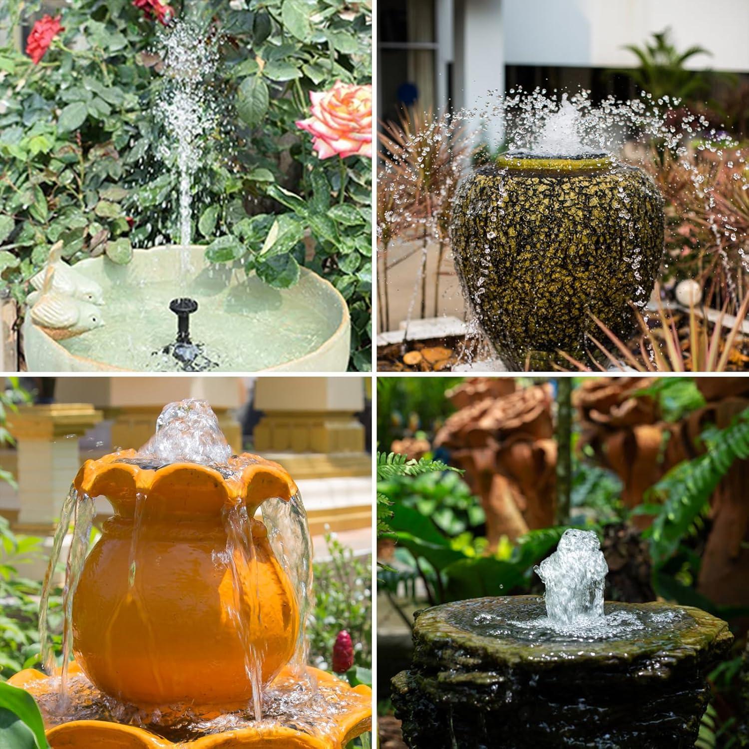 AISITIN 2.5W Solar Fountain Pump, DIY Outdoor Solar Water Fountain with 6 Nozzles and 4ft Water Pipe, Solar Powered Pump for Bird Bath, Ponds, Garden and Fish Tank Garden, Pond