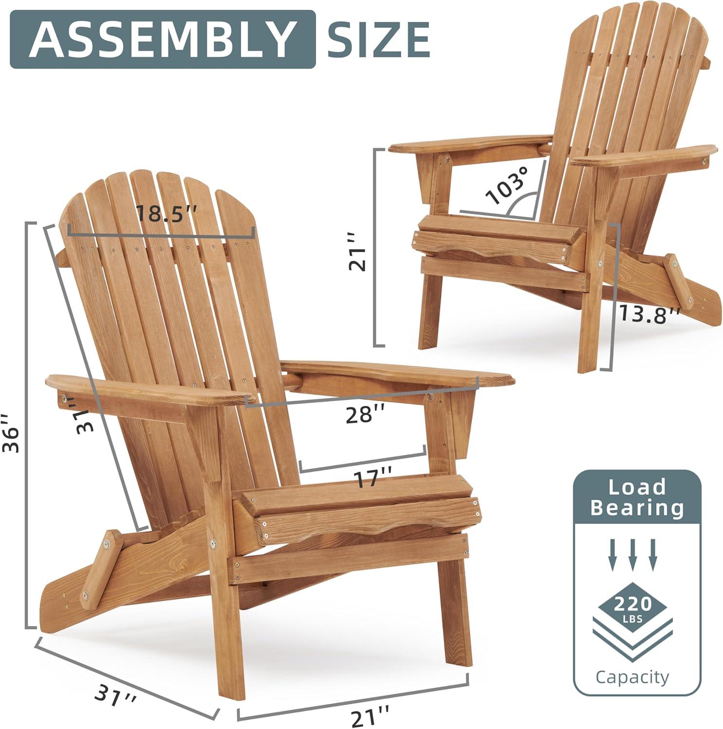 Light Brown Wooden Folding Adirondack Chair Set of 2