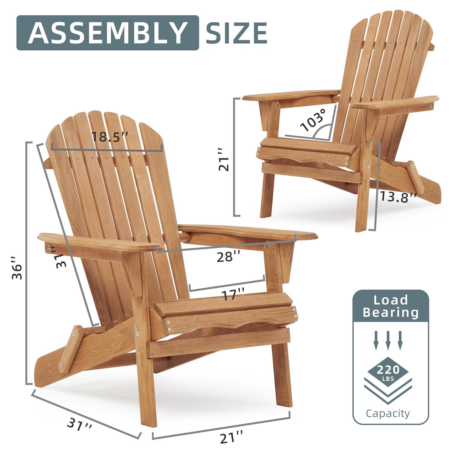 CLEARANCE! Wooden Outdoor Folding Adirondack Chair Set of 2 Wood Lounge Patio Chair for Garden,Garden, Lawn, Backyard, Deck, Pool Side, Fire Pit,Half Assembled,