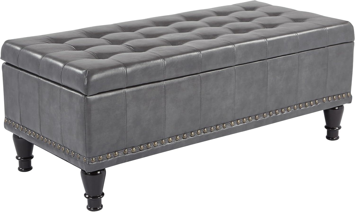 Caldwell Tufted Grey Bonded Leather Storage Ottoman