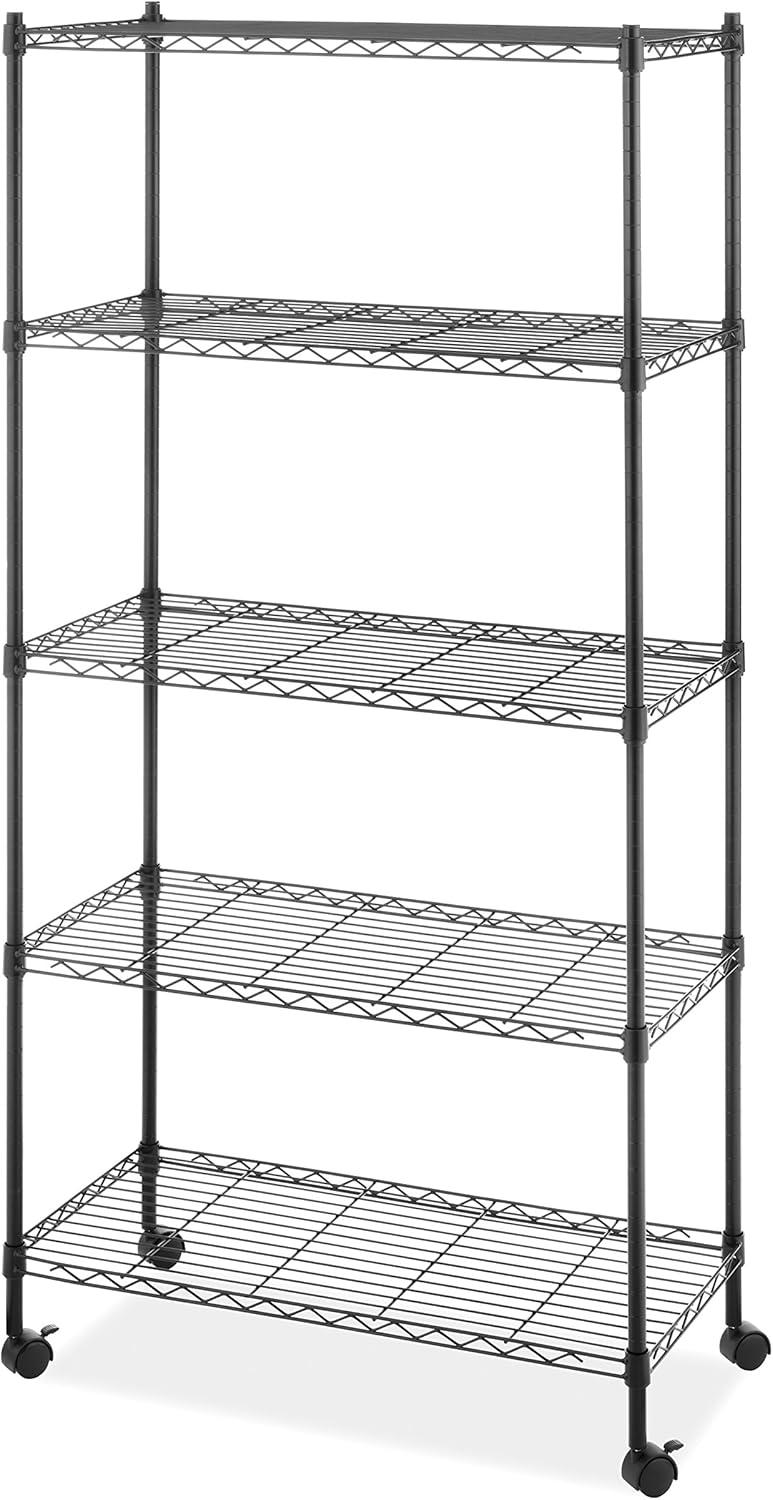 Whitmor Supreme Black 5-Tier Rolling Metal Shelf Cart