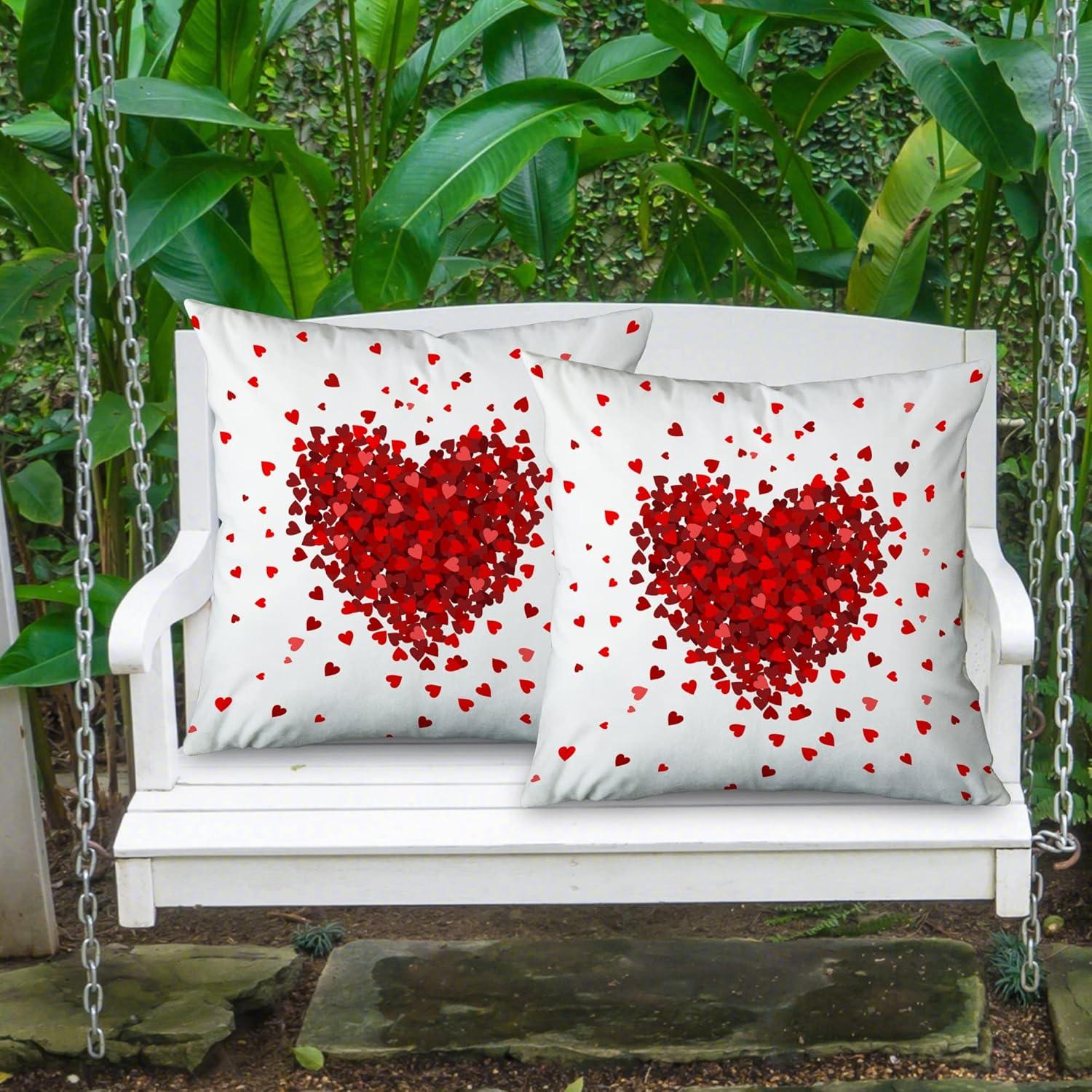 Valentines Day Red Heart Pillow Covers 18x18 Set of 2,Wedding Home Decor Love Decorative Throw Pillows Cushion Cases Romantic Valentine Gift for Girls Woman