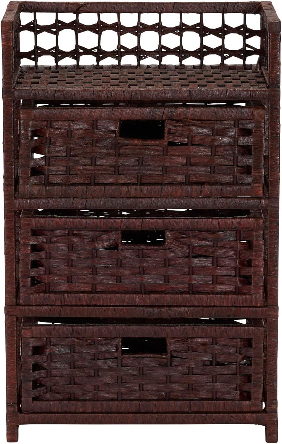 Household Essentials 16.875” Wide Paper Rope Woven 3-Drawer Storage Chest, Espresso Brown Stain Finish