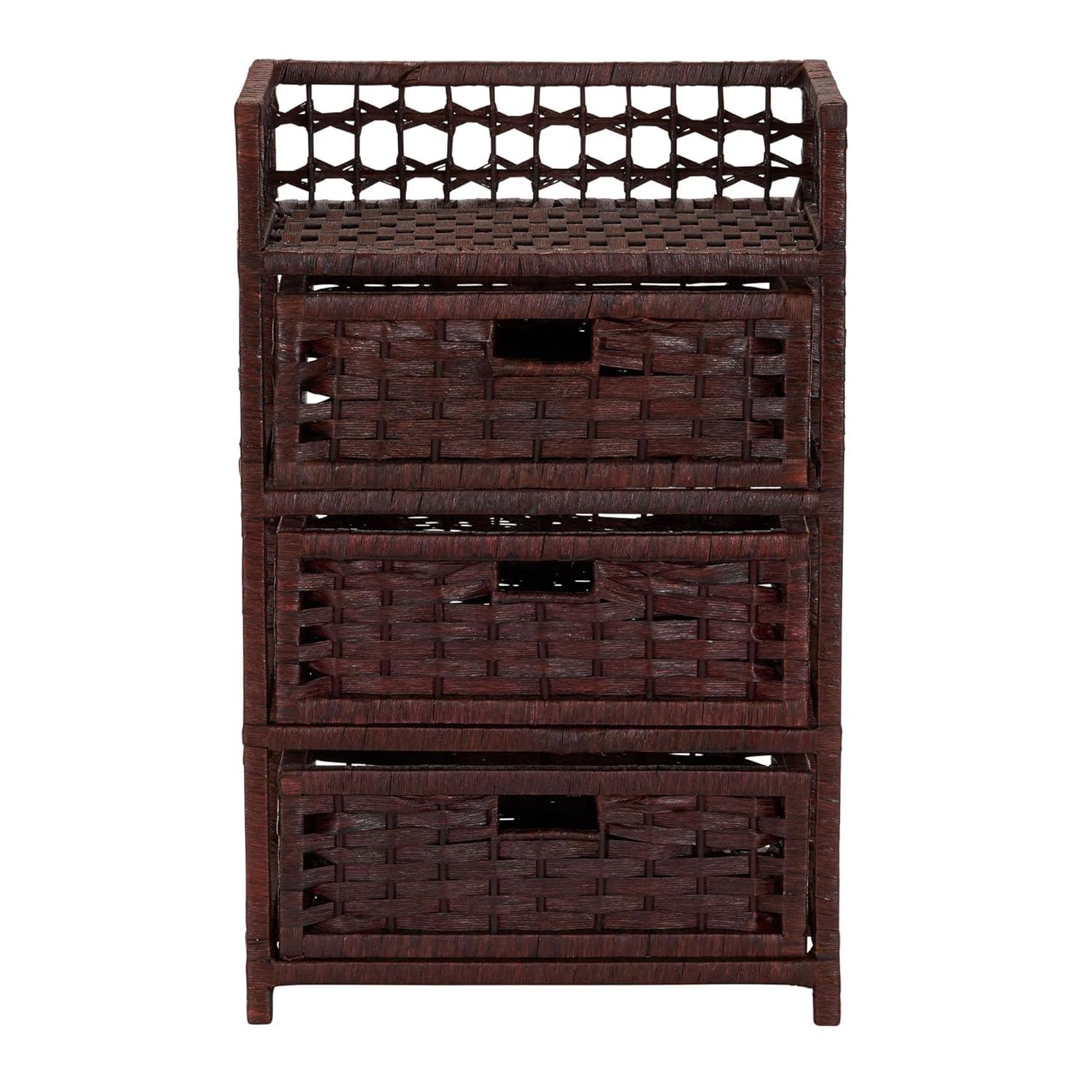Woven 3 Drawer Chest with Cutout Handles, Paper Rope Stained