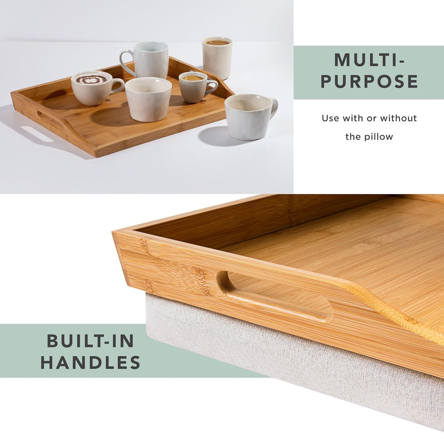 Rossie Home Lap Tray with Detachable Pillow, Natural Bamboo