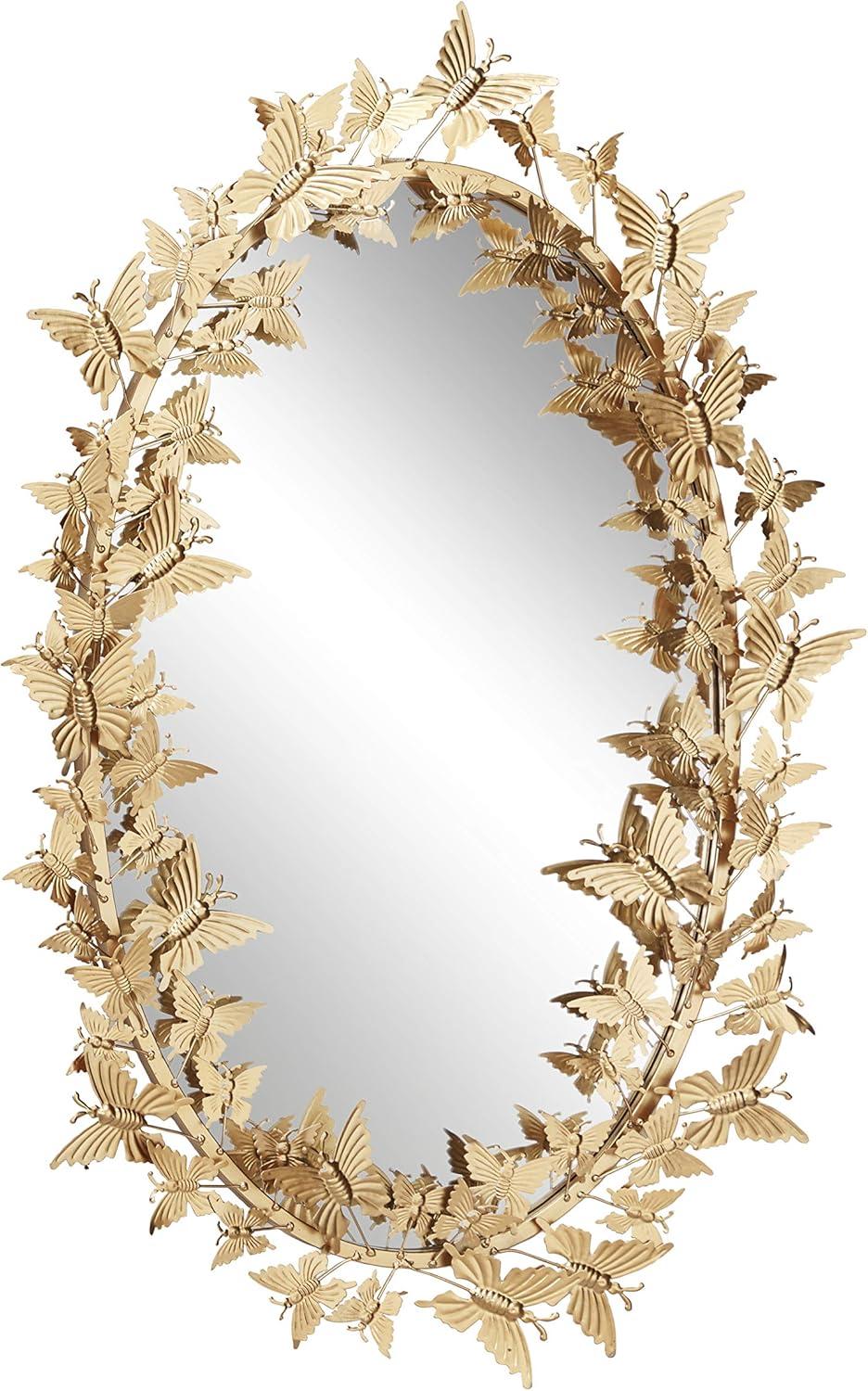 DecMode 19" x 33" Gold Oval 3D Butterfly Wall Mirror