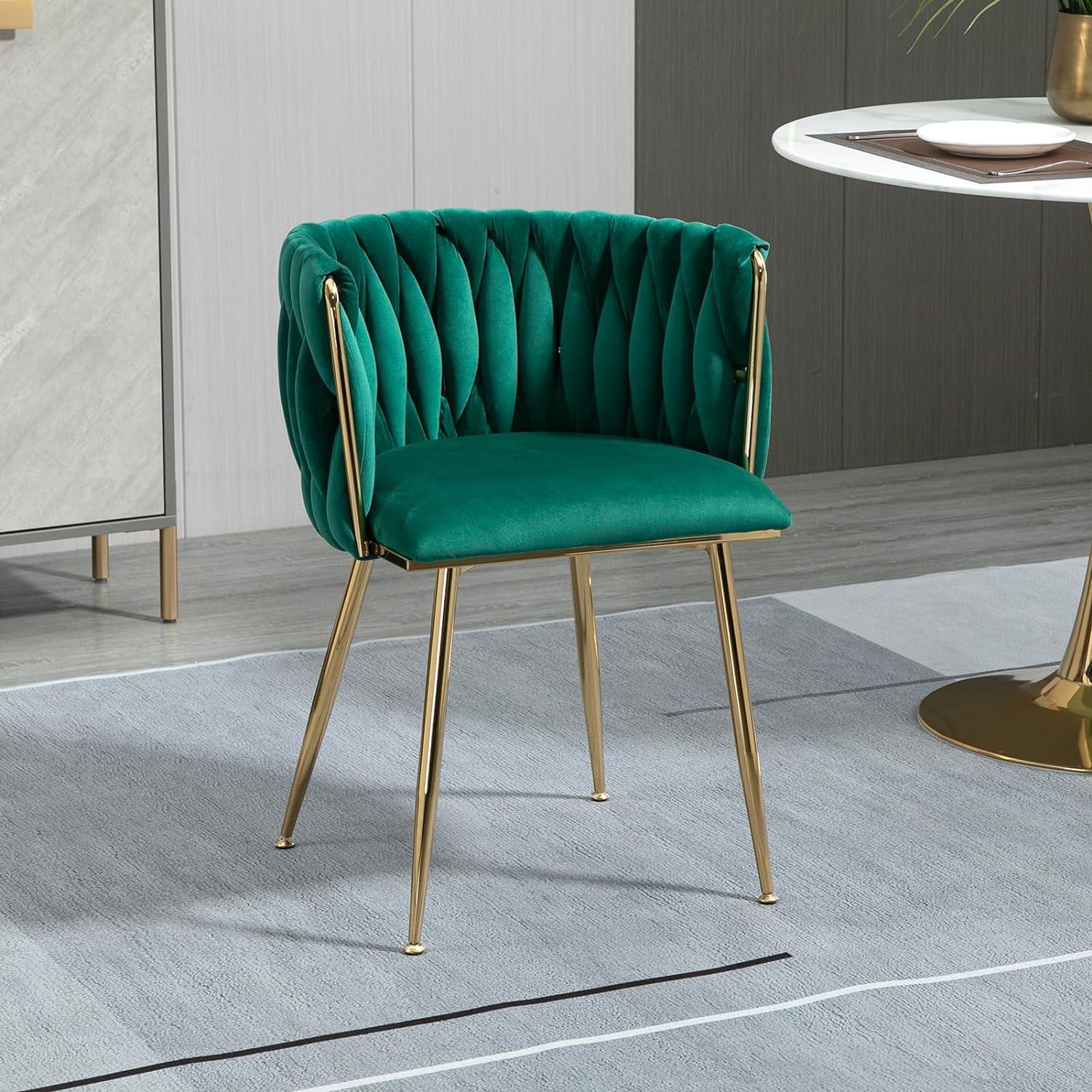 Green Velvet Upholstered Side Chair with Gold Legs, Set of 4