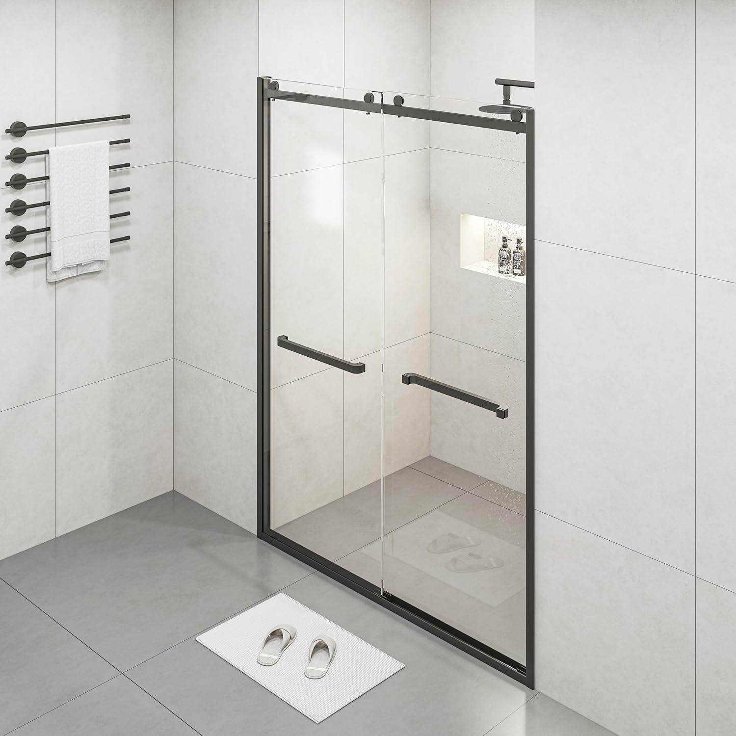 60 in. x 76 in. Semi-Frameless Sliding Shower Door in Matt Black