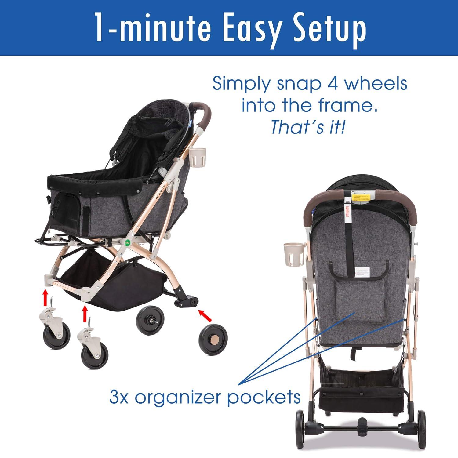 HPZ Rover Lite Travel Dog, Cat & Pet Stroller, Black