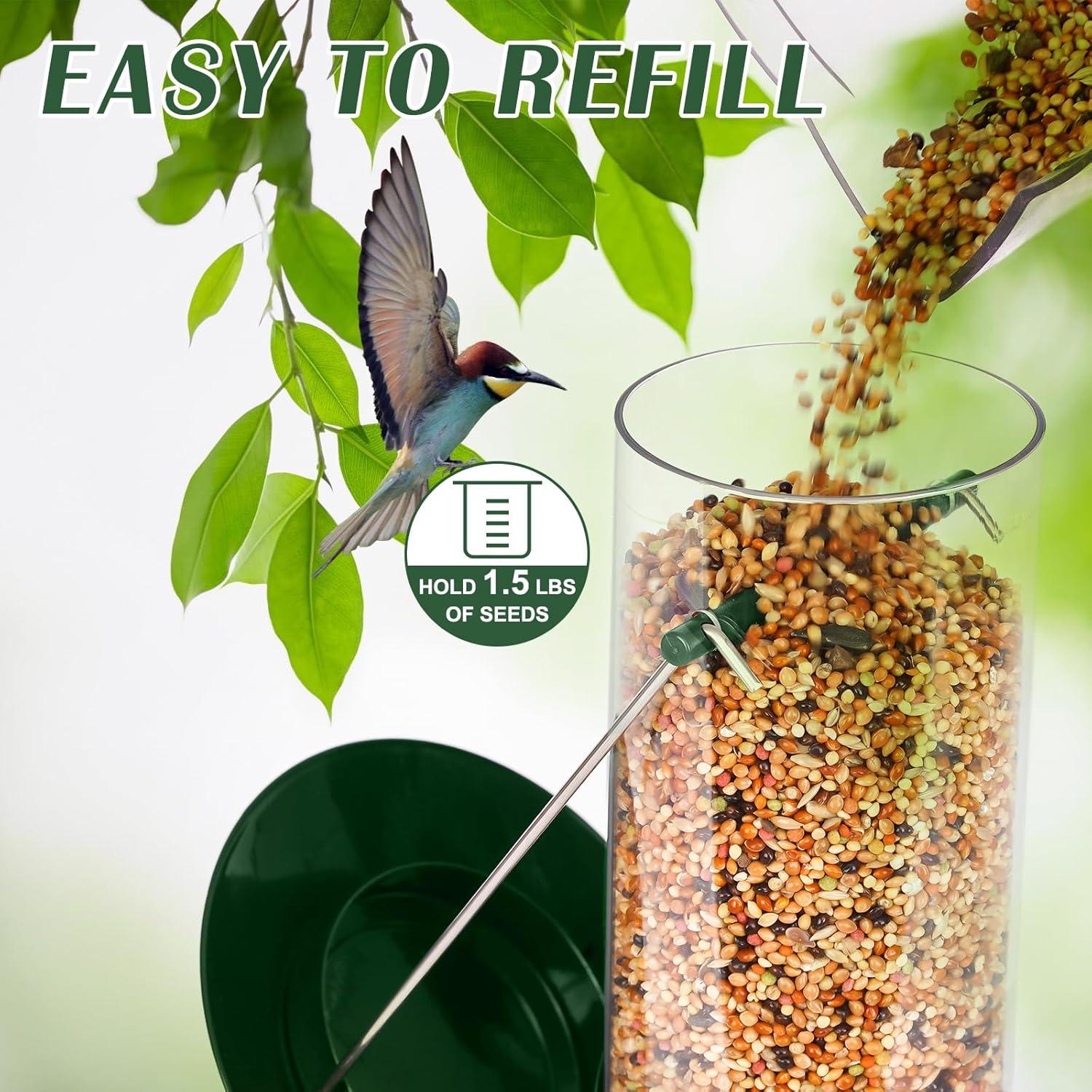 FEED GARDEN Metal Tube Bird Feeders for Outdoors Hanging, 6-Port Bird Feeder for Outside, Finch Feeders for Outside, Squirrel Proof Bird Feeders with Heavy Duty Metal Lid, Chew-Proof, 13 Inch Green