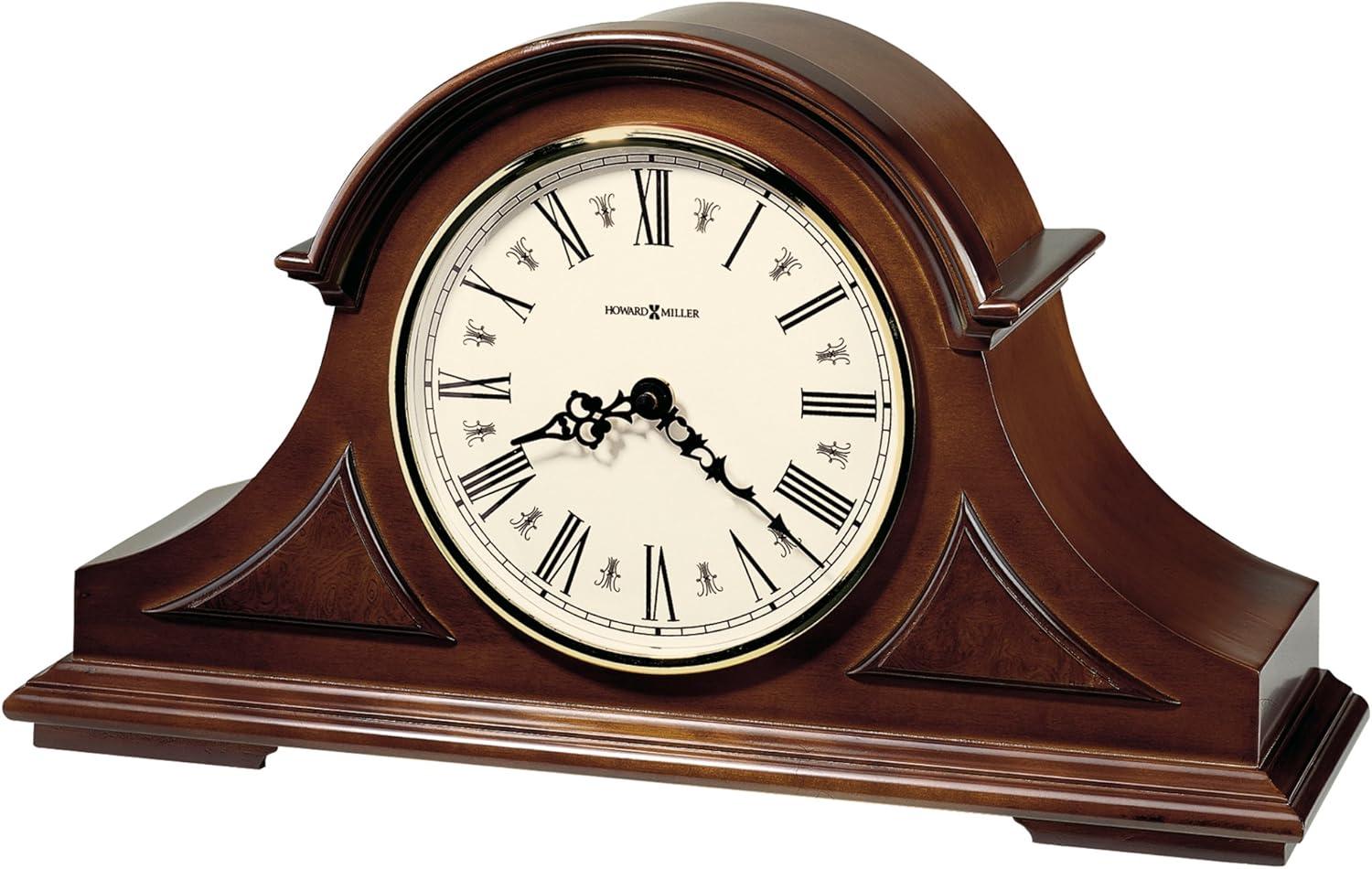 Burton II Traditional Roman Numeral Quartz Movement / Crystal Tabletop Clock in Windsor Cherry