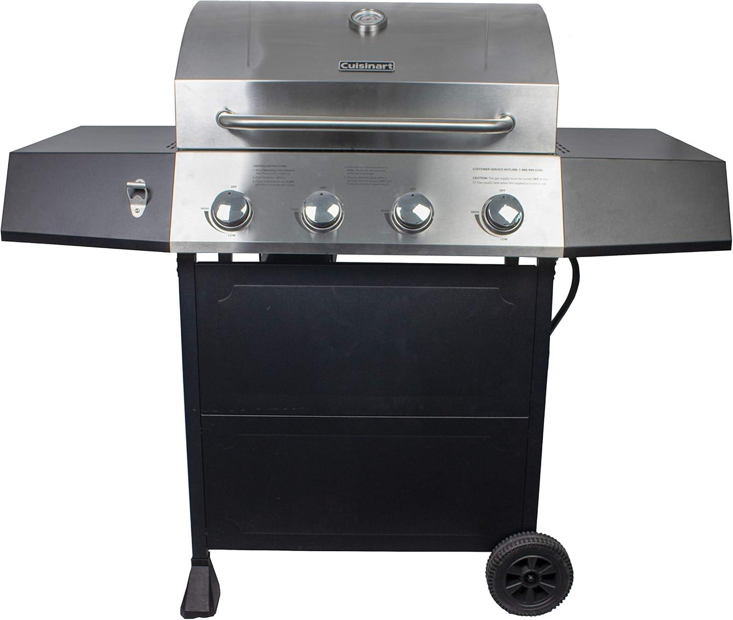 Stainless Steel Four-Burner Propane Gas Grill with Warming Rack