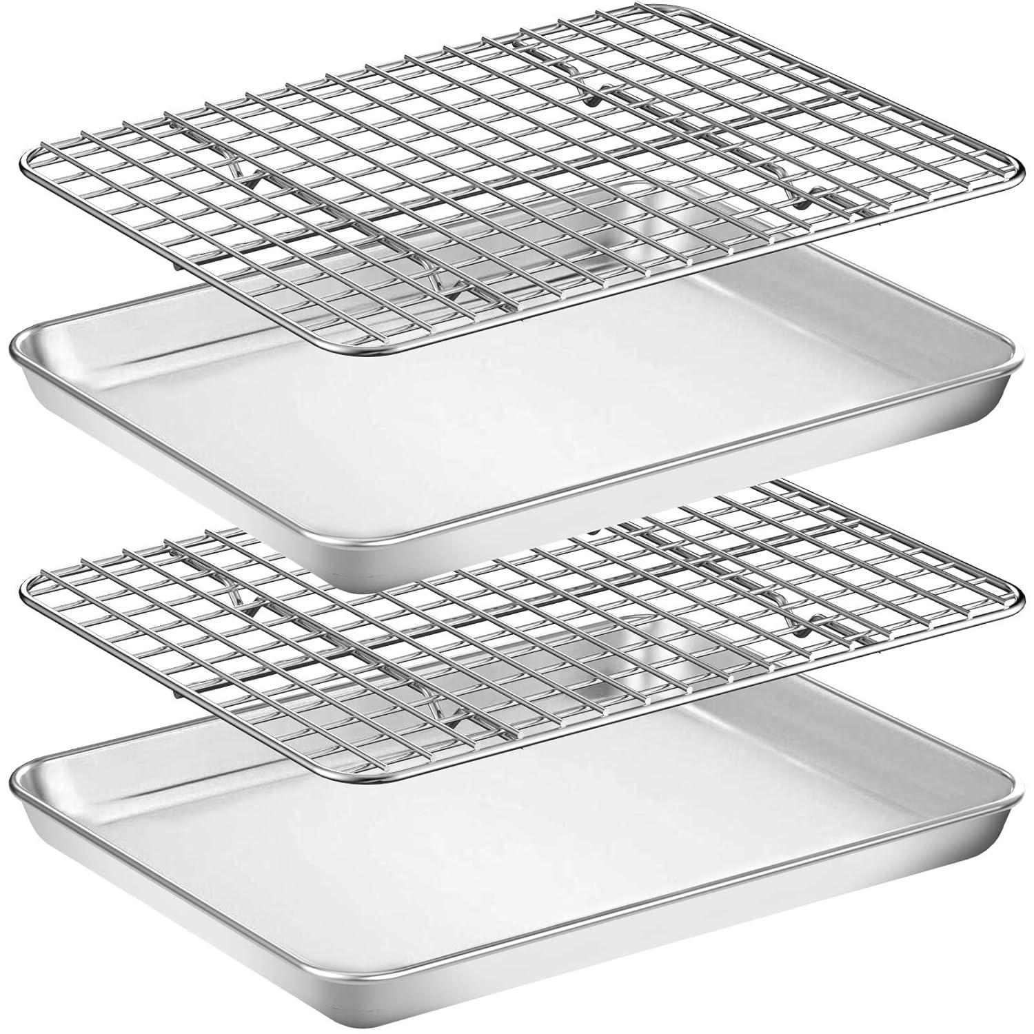 Baking Sheet with Cooling Rack Set [2 Sheets + 2 Racks], GoXteam Stainless Steel Cookie Baking Pan Oven Tray with Rack, 12 x 10 x 1 Inch, Heavy Duty, Non-toxic, Dishwasher Safe