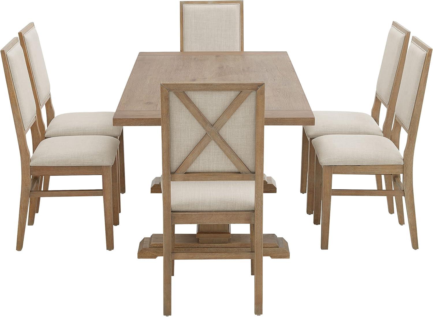 7pc Joanna Dining Set with 6 Upholstered Back Chairs Rustic Brown - Crosley