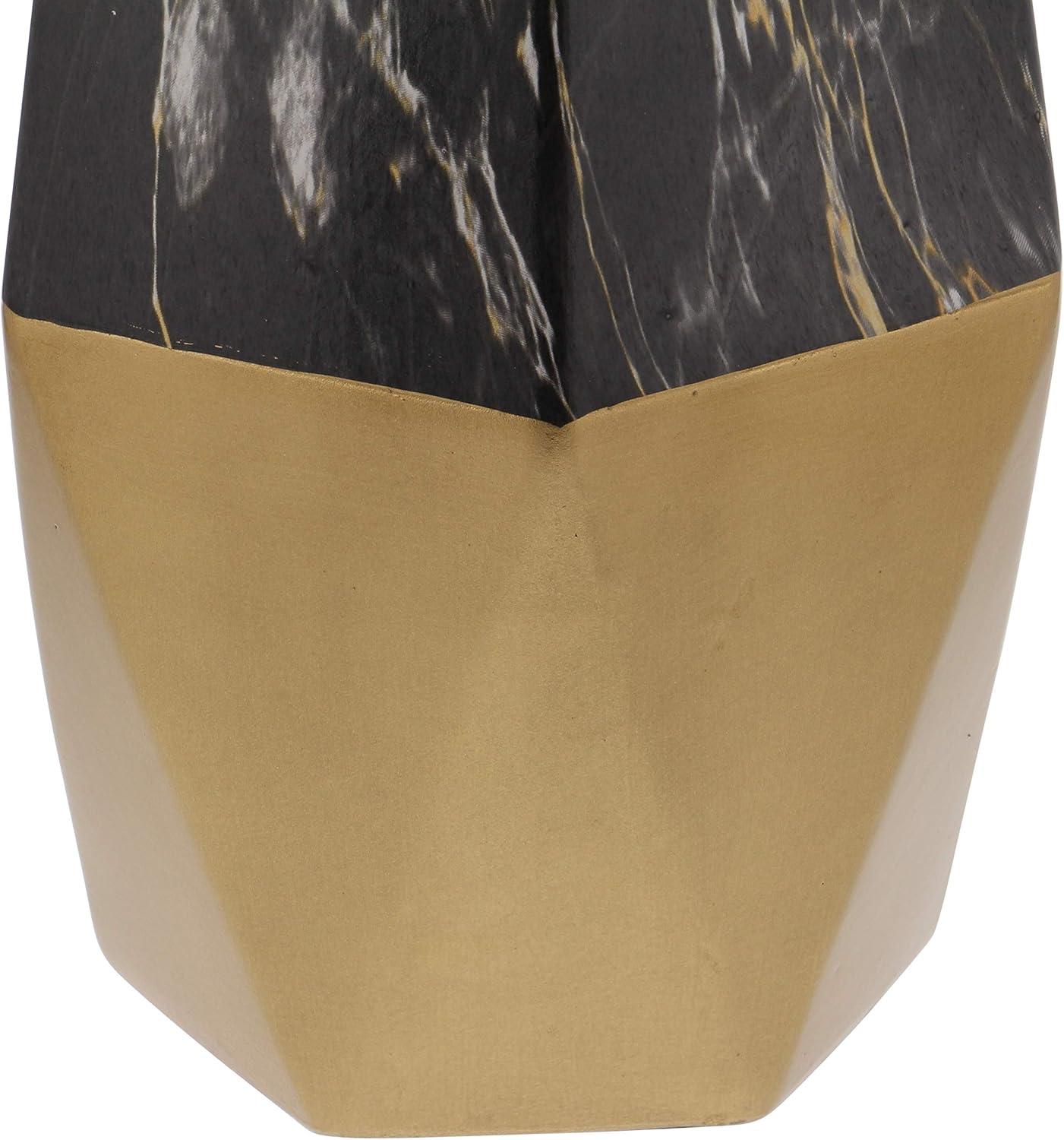 Mercer41 Bhavya Ceramic Faux Marble Decorative Dark Gray Vase with Gold Base