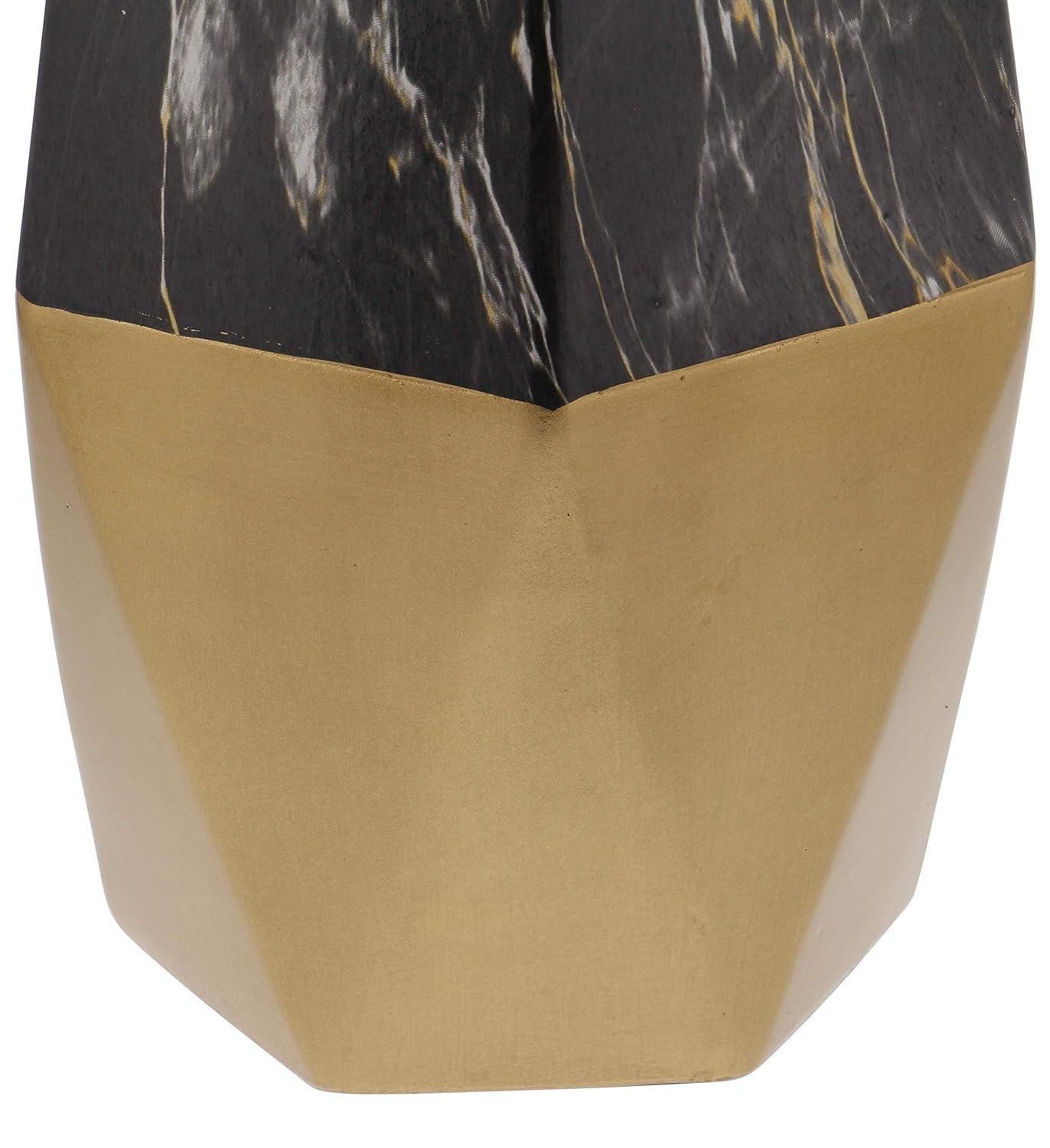 Mercer41 Bhavya Ceramic Faux Marble Decorative Dark Gray Vase with Gold Base