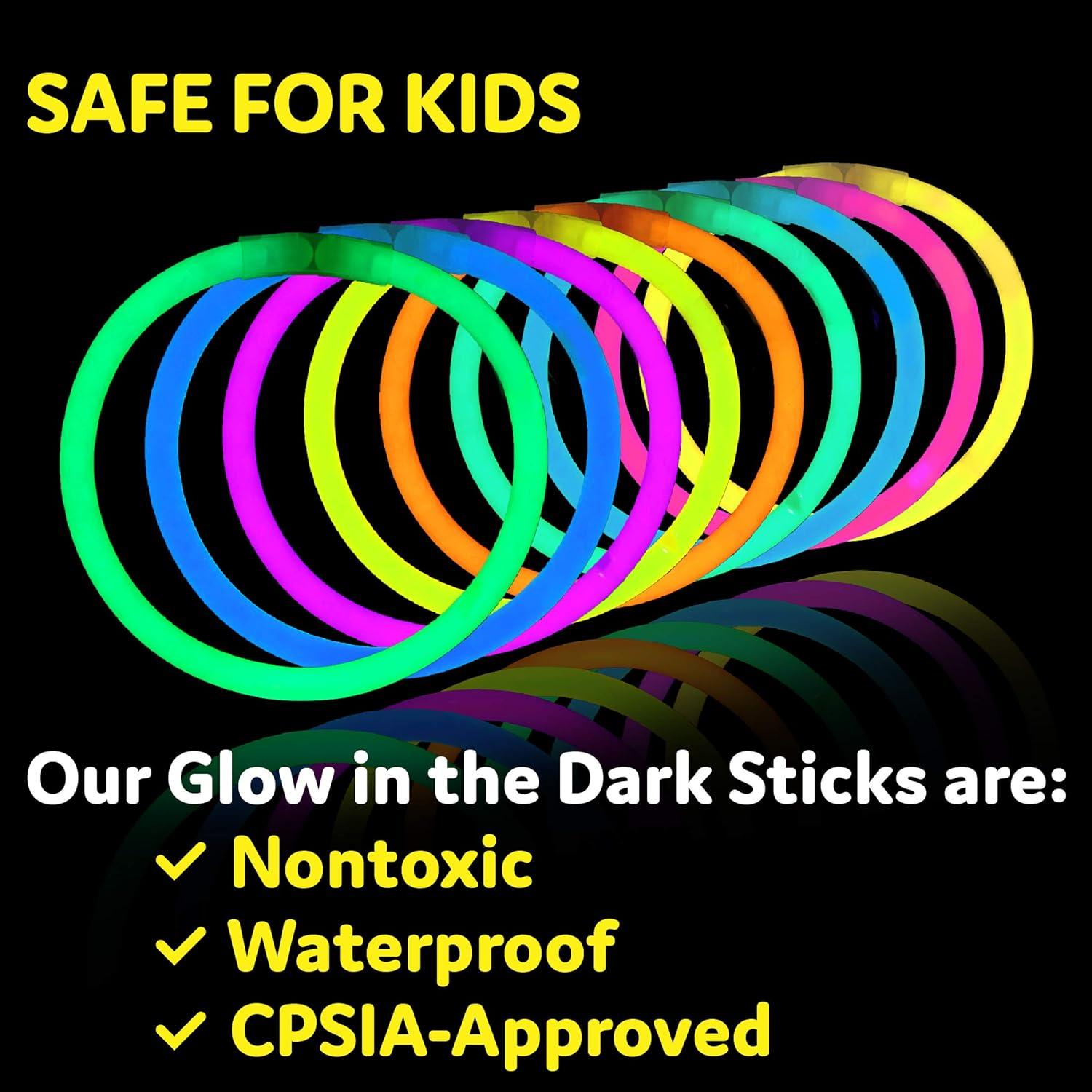 PartySticks 300 Ultra Bright Glow Sticks Jewelry Bulk Party Favors and Connectors - 8" Glow in The Dark Party Supplies, Neon Party Glow Necklaces and Glow Bracelets for Kids and Adults