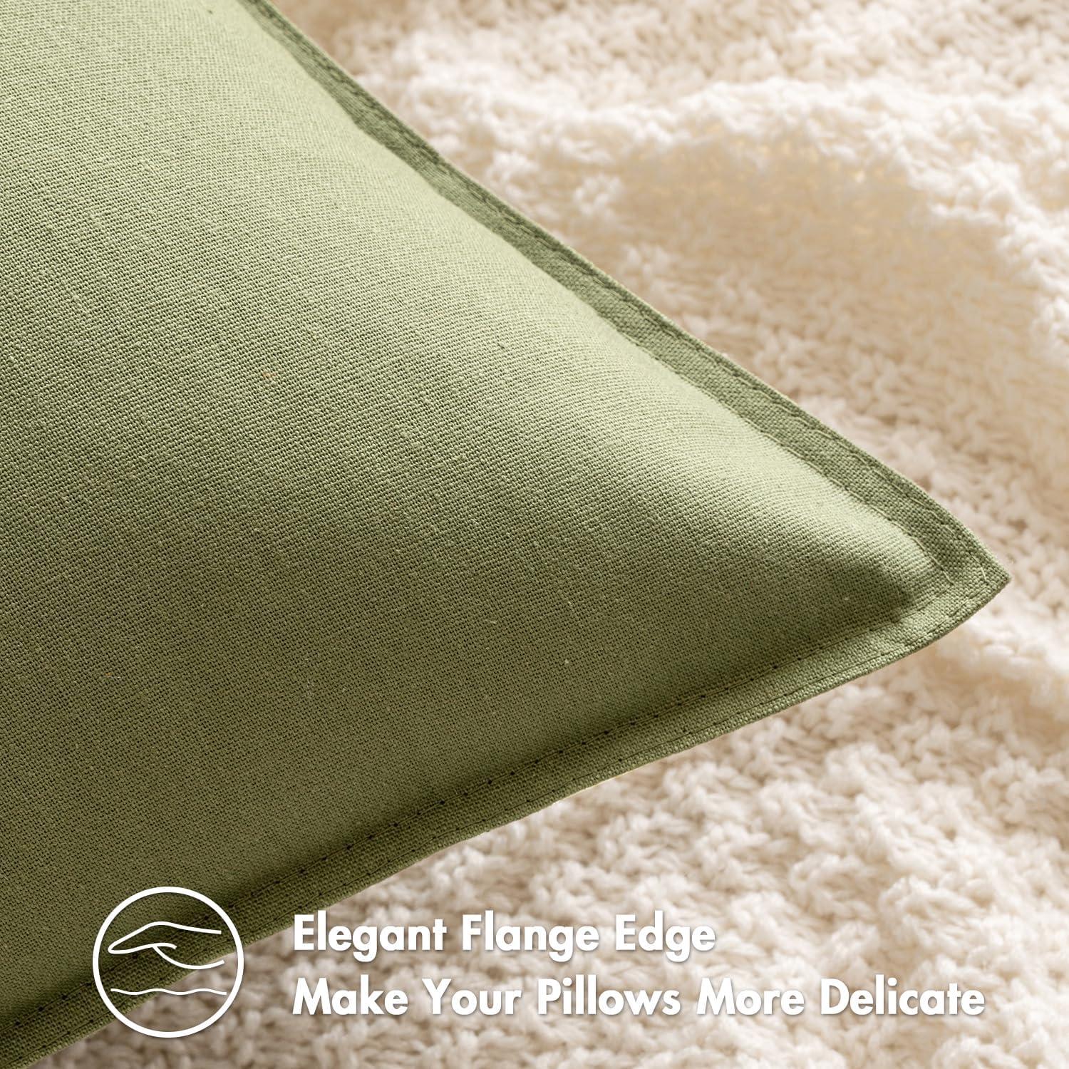 Olive Green Linen and Cotton 18x18 Inch Pillow Covers, Pack of 2