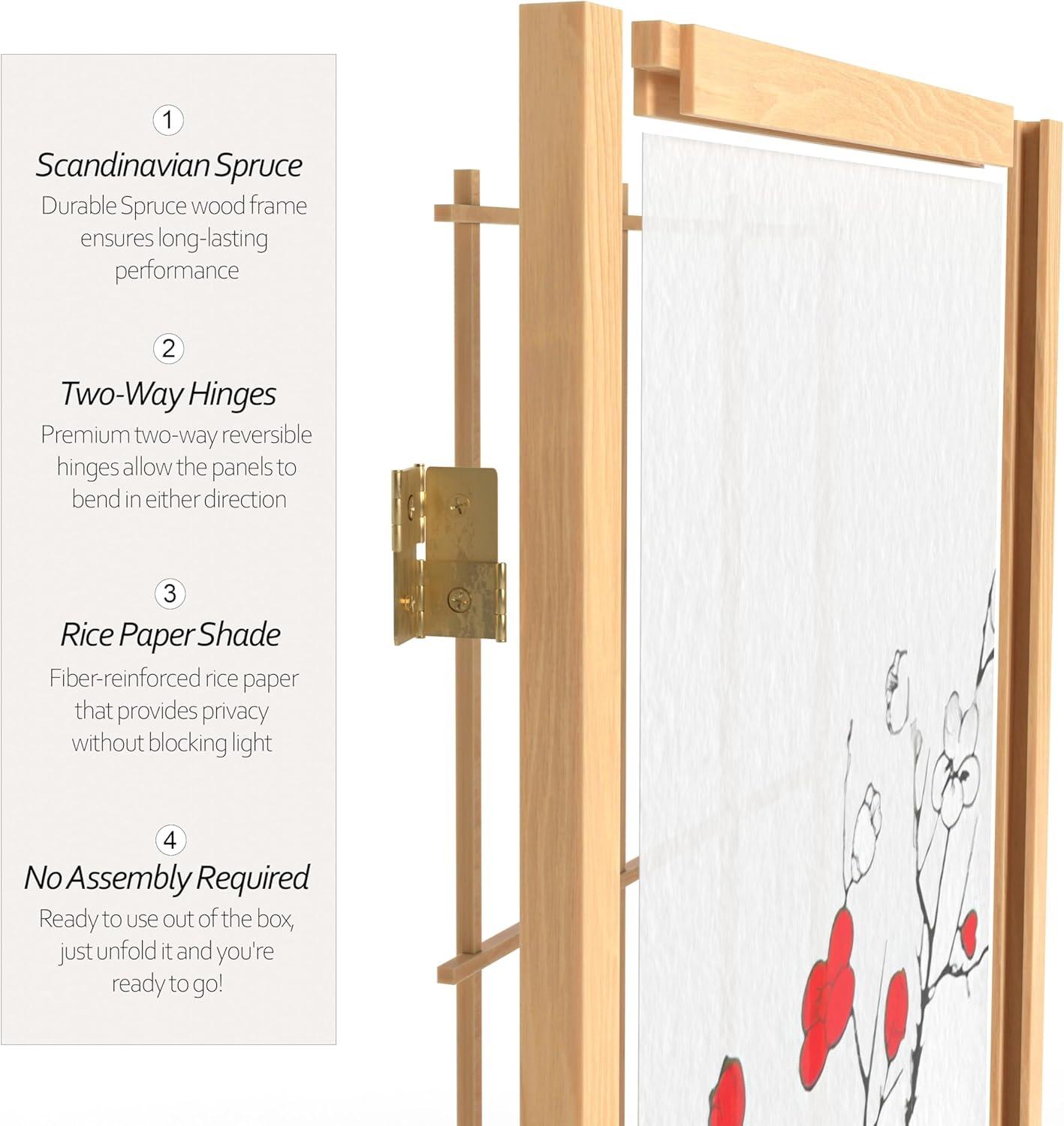 Oriental Furniture 6 Ft Tall Flower Blossom Room Divider, natural color, 4 panel