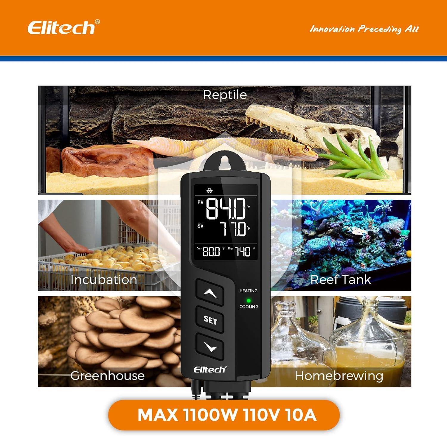 Elitech Temperature Controller Thermostat Heating Cooling Outlets 1100W 110V 10A Reef Tank Grow Room