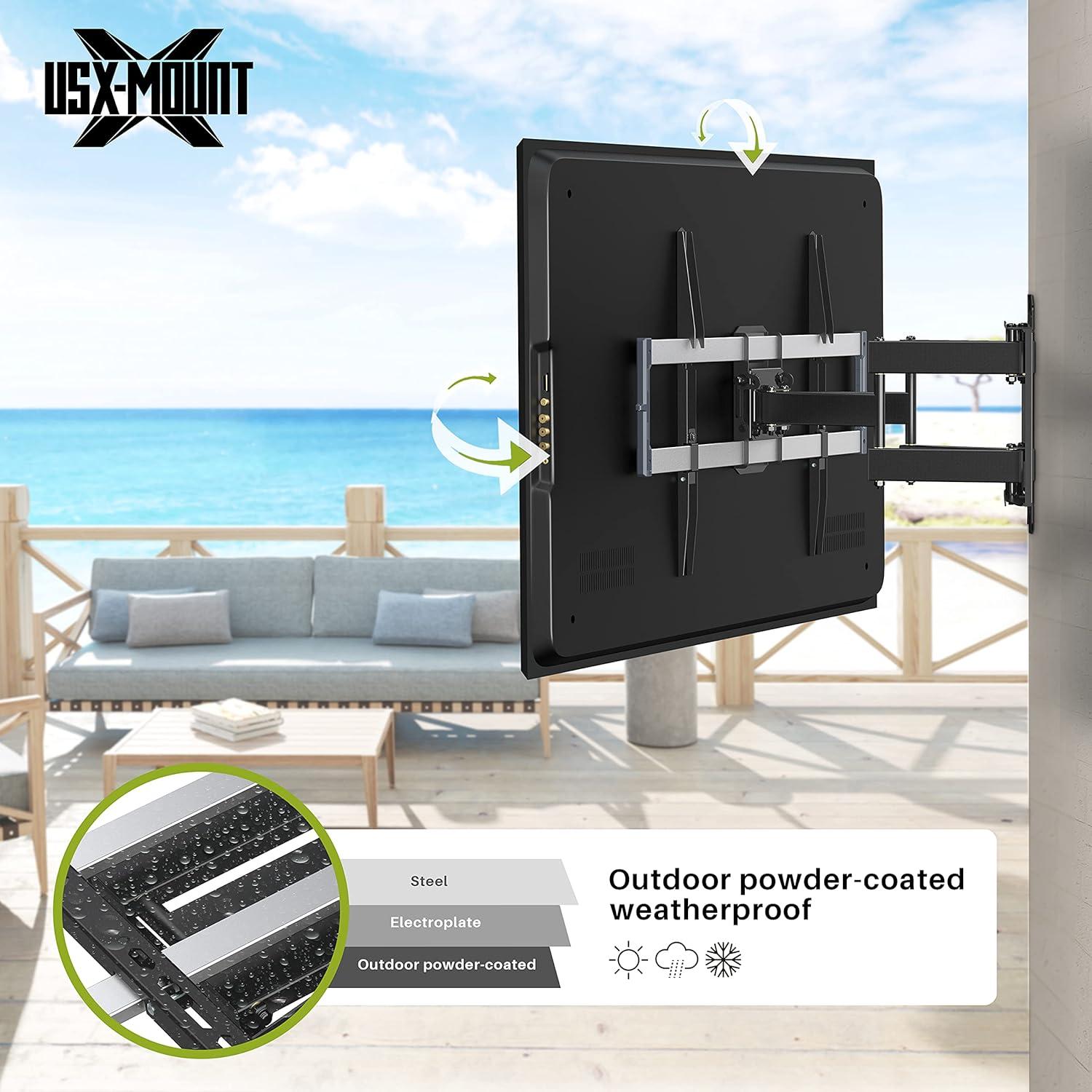 Outdoor TV Wall Mount for 47-86 Inch Television, Mount with Swivel and Tilt, Full Motion Weatherproof TV Bracket with Articulating Dual Arms, Max VESA 600X400 mm, 132lbs