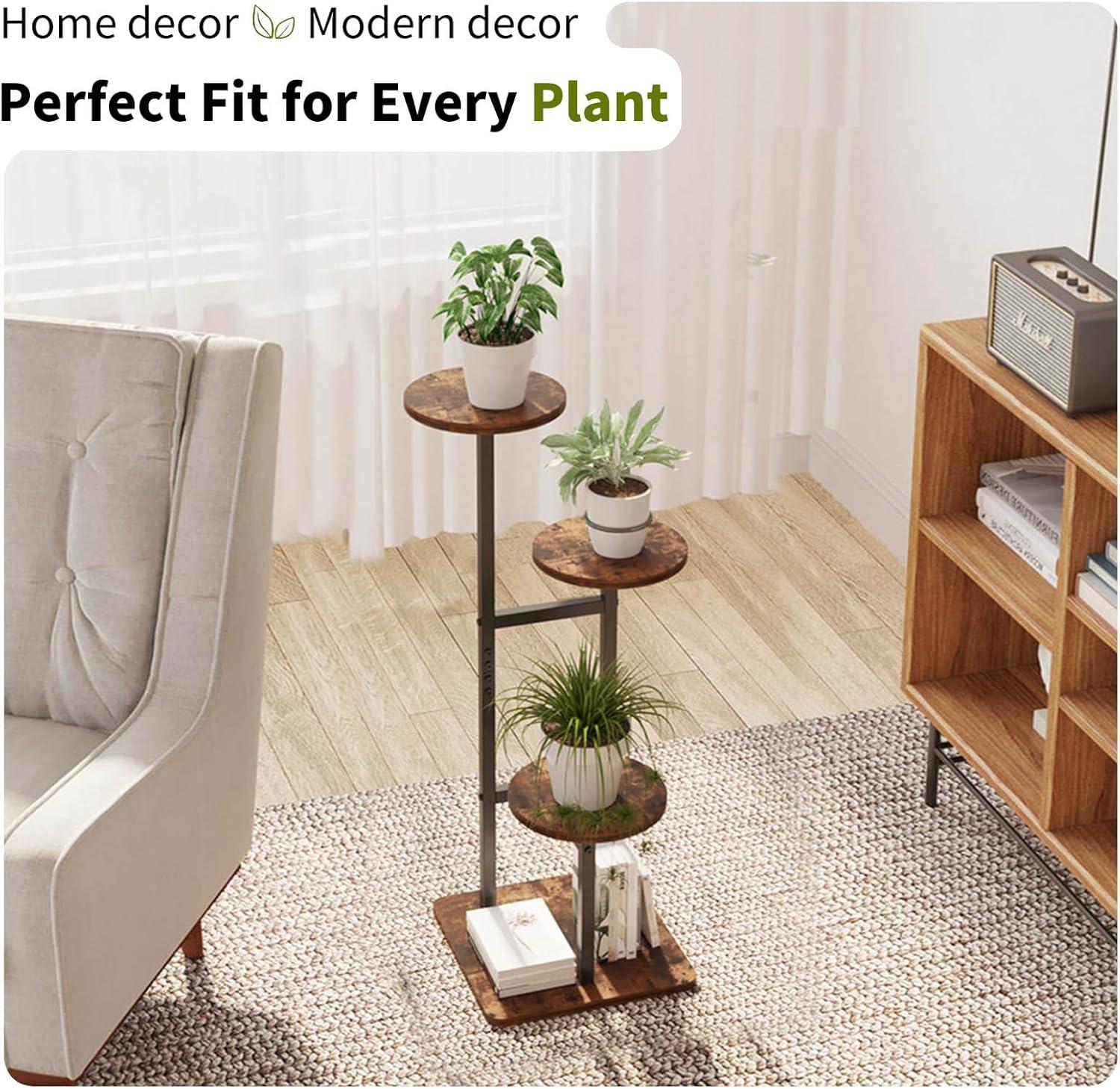 Brown 3-Tier Iron and MDF Corner Plant Stand