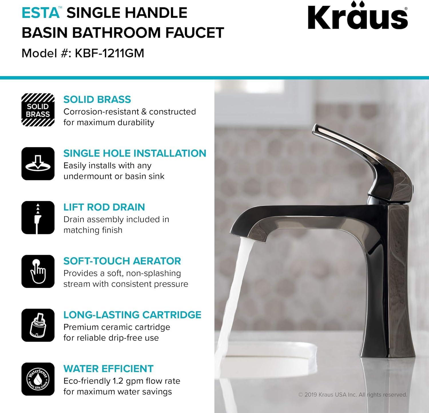 Esta™ Single Handle Bathroom Faucet with Lift Rod Drain in Gunmetal