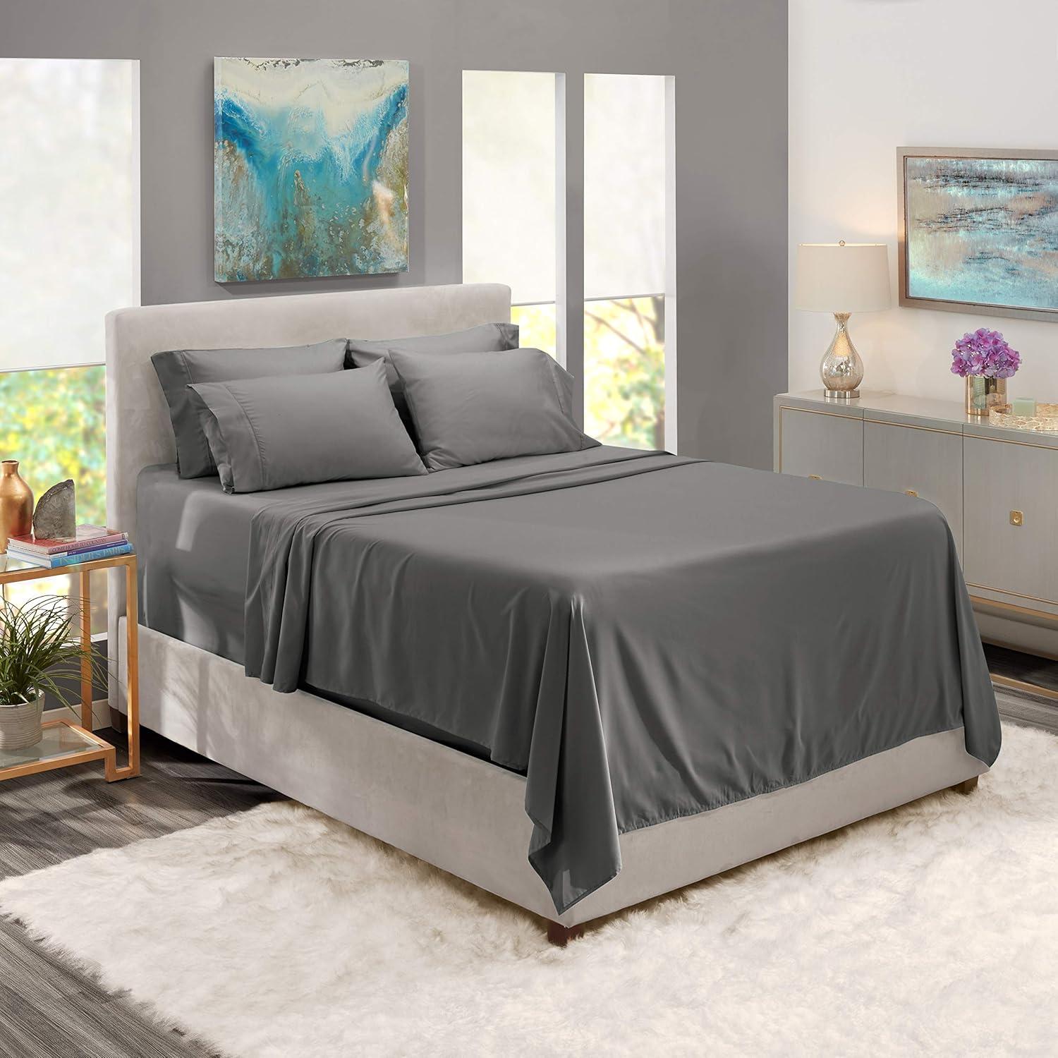 Nestl Extra Deep Pocket 6 Piece Sheet Sets, King Size Sheets & Pillowcases - Dark Gray