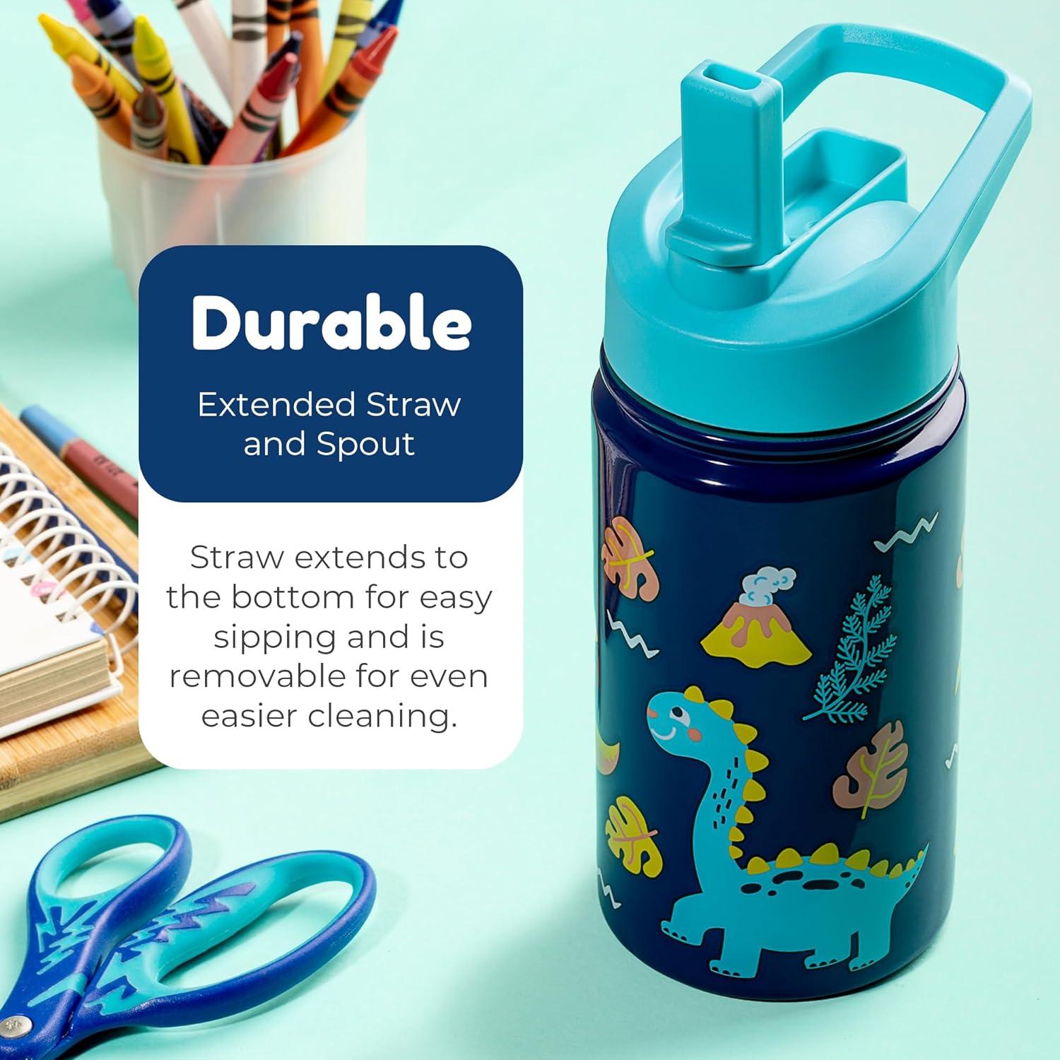 BOZ Kids Water Bottle for School with Straw Lid, Stainless Steel Insulated, 14 oz (Construction)