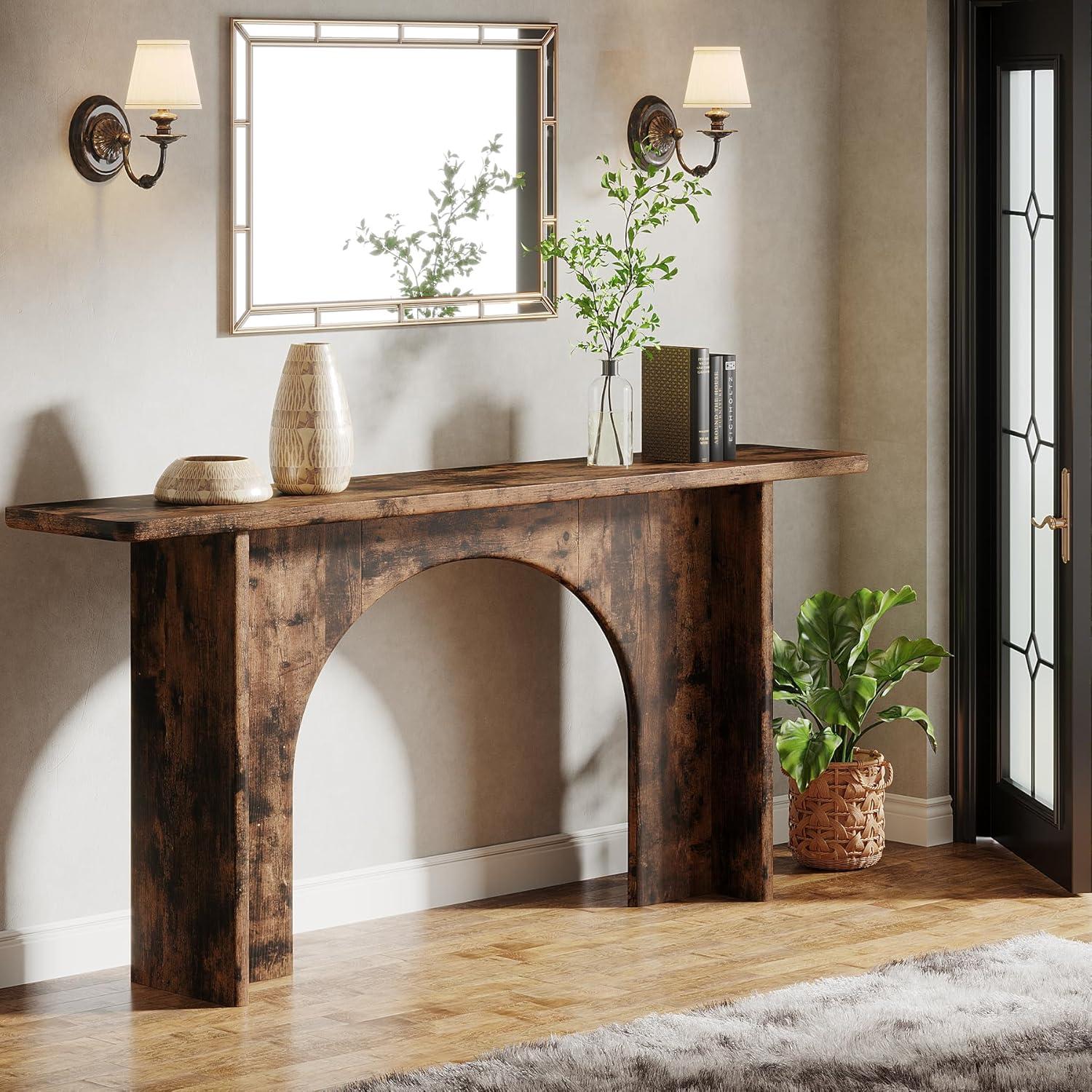 Tribesigns 63-Inch Farmhouse Console Table with Curved Arch Brace