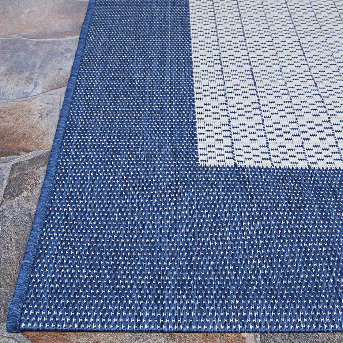 Couristan Recife Checkered Field Indoor / Outdoor Area Rug, Ivory- Indigo Blue, 7'6" Square