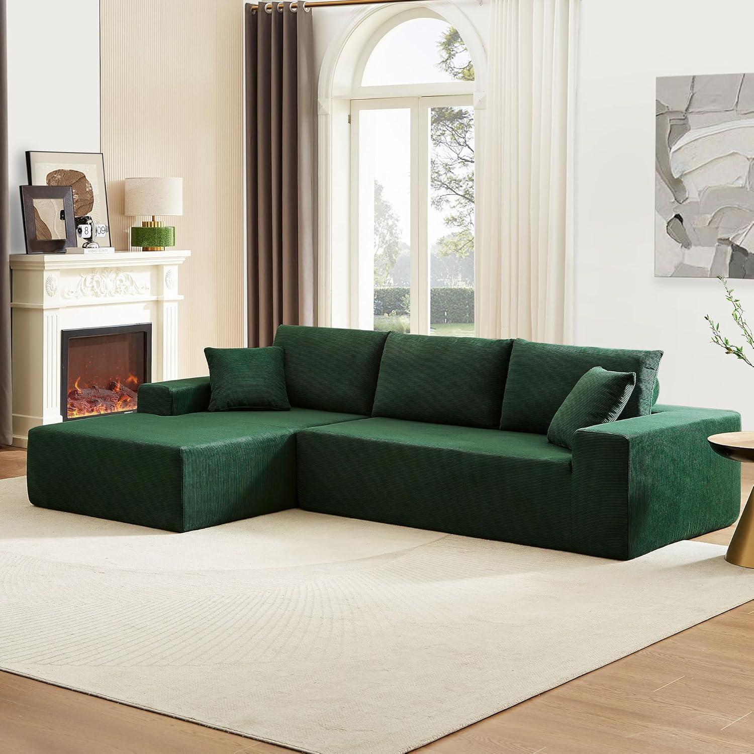 Minimalist Interior Sofa, Upholstered L Shape Cloud Couch, Chenille Modular Sofa Couch with Pillows for Living Room Apartment Studio/No Assembly Require-Left Facing Chaise(Blue)