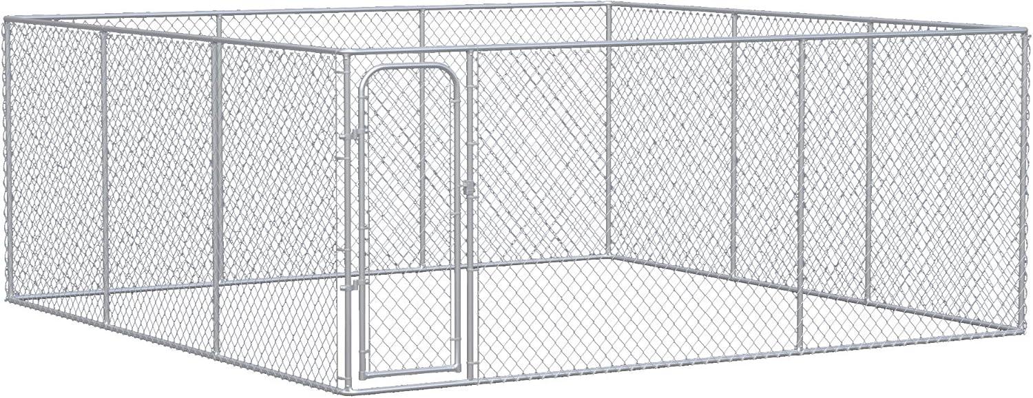 PawHut Galvanized Steel Dog Fence w/ Lockable Doors for Backyard and Patio