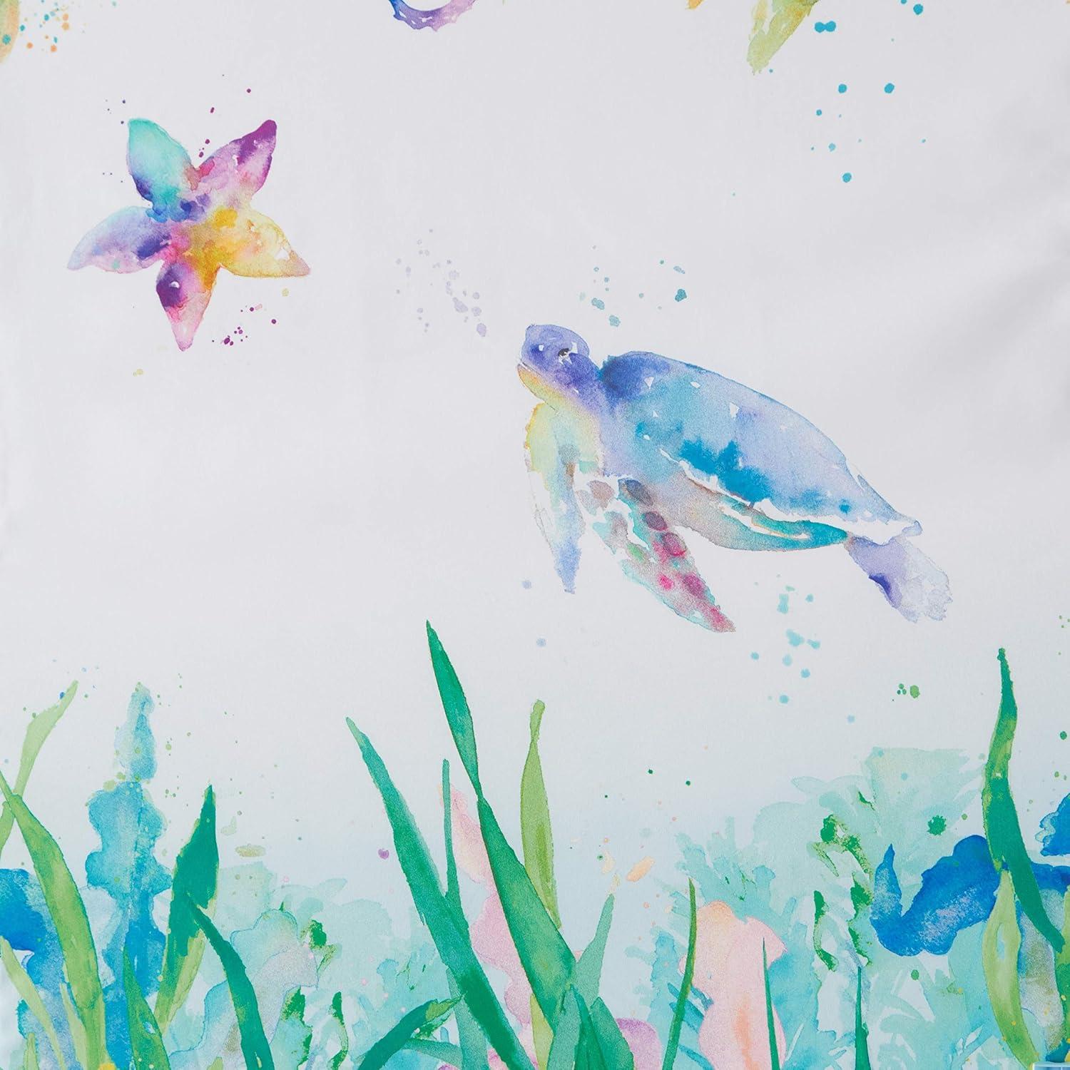 SKL Home Watercolor Ocean Fabric Shower Curtain, Multicolor, 70" x 72"