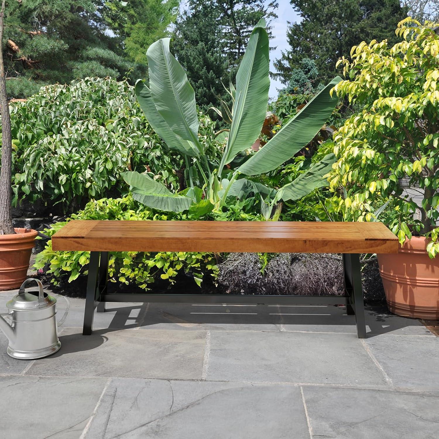 VINGLI Outdoor Bench with Metal Legs Rustic, Wood Dining Bench Indoor Outdoor Porch Benches for Yard Garden Dining (63in)