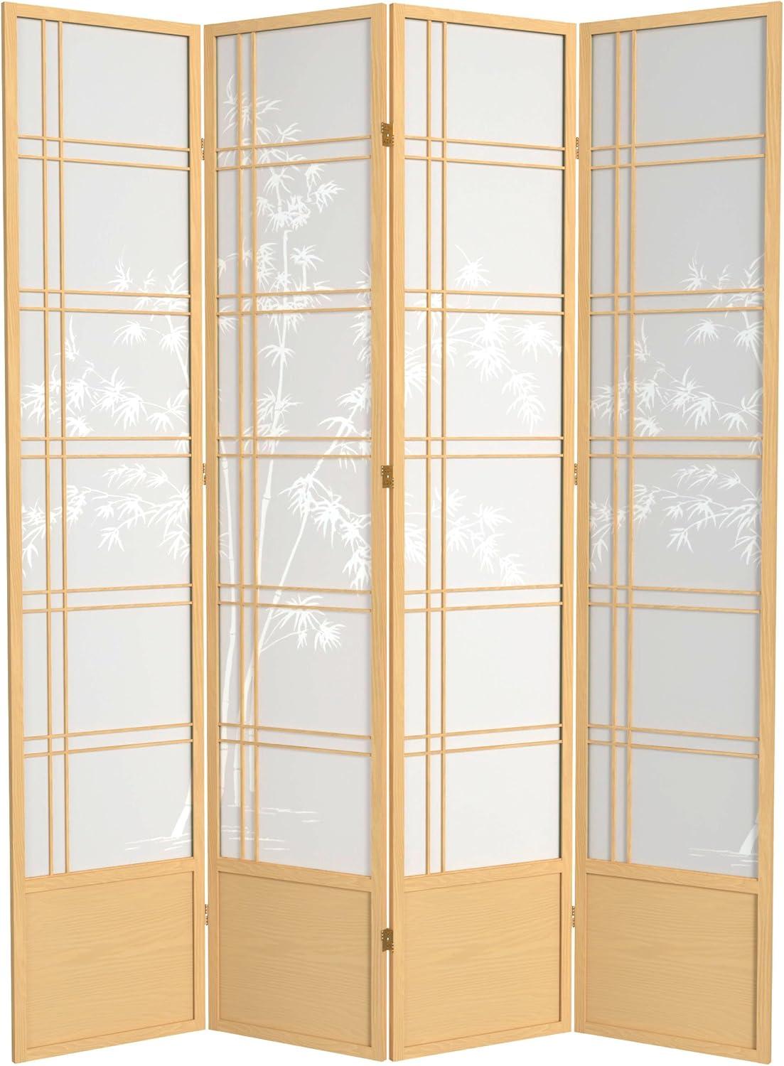 Oriental Furniture 7 Ft Tall Double Cross Bamboo Tree Shoji Screen, natural, 4 panel