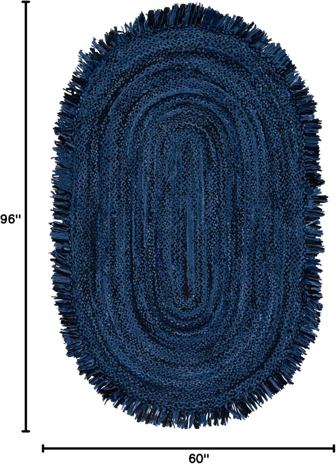 Braided BRD451 Hand Woven Area Rug - Navy/Black - 5'x8' Oval - Safavieh.