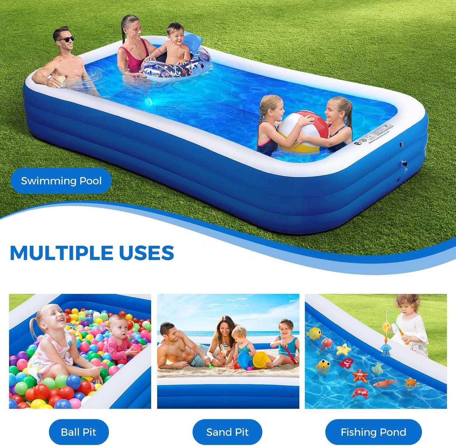 Family Pool Inflatable with Pump - 130'' x 72'' x 22'' Swimming Lounge Pools for Adults Family (sea Blue)