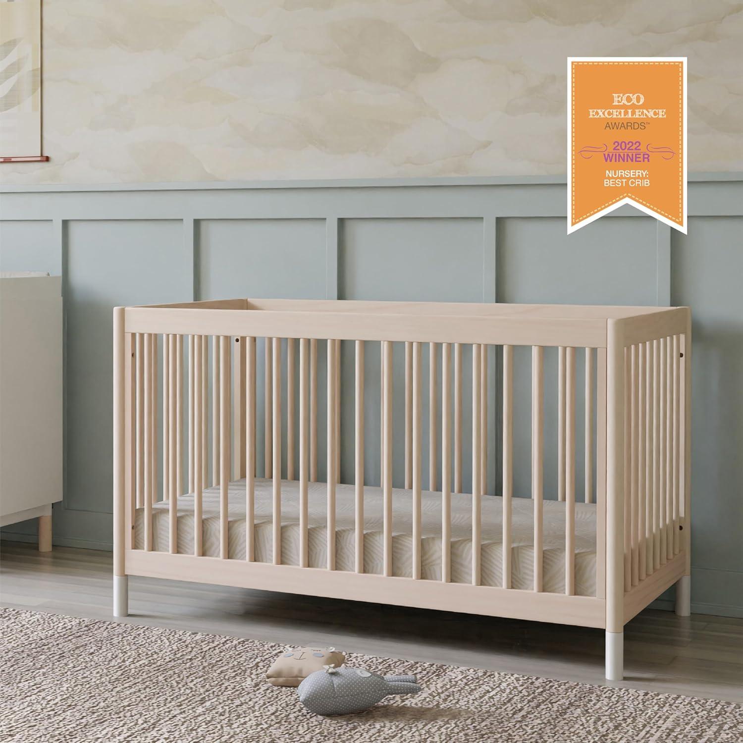 Babyletto Gelato White & Washed Natural Wood 4-in-1 Convertible Baby Crib with Toddler Bed Conversion Kit