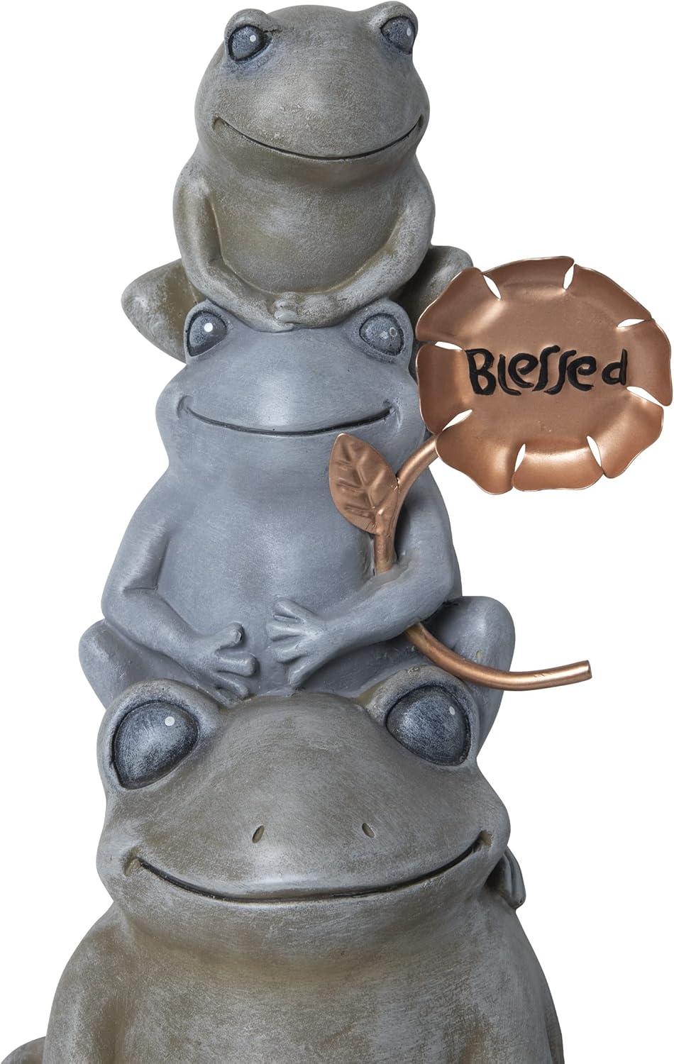 18" Polyresin Stacked Frogs with Flower Indoor/Outdoor Decorative Garden Statue Heathered Gray/Olive Green - Alpine Corporation