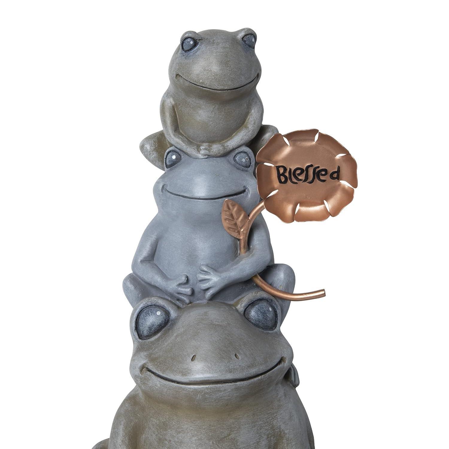 18" Polyresin Stacked Frogs with Flower Indoor/Outdoor Decorative Garden Statue Heathered Gray/Olive Green - Alpine Corporation