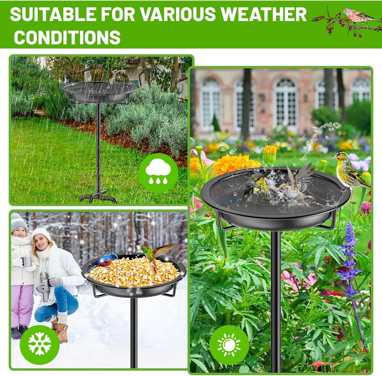 Freestanding Birdbaths Bowl Outdoor, Free Standing Garden Bird Bath Bird Feeder Bowl with Metal Stake, Detachable Decoration Spa Birdfeeder for Garden Patio Yard Lawn, 4 Spiky Feet (Brown)