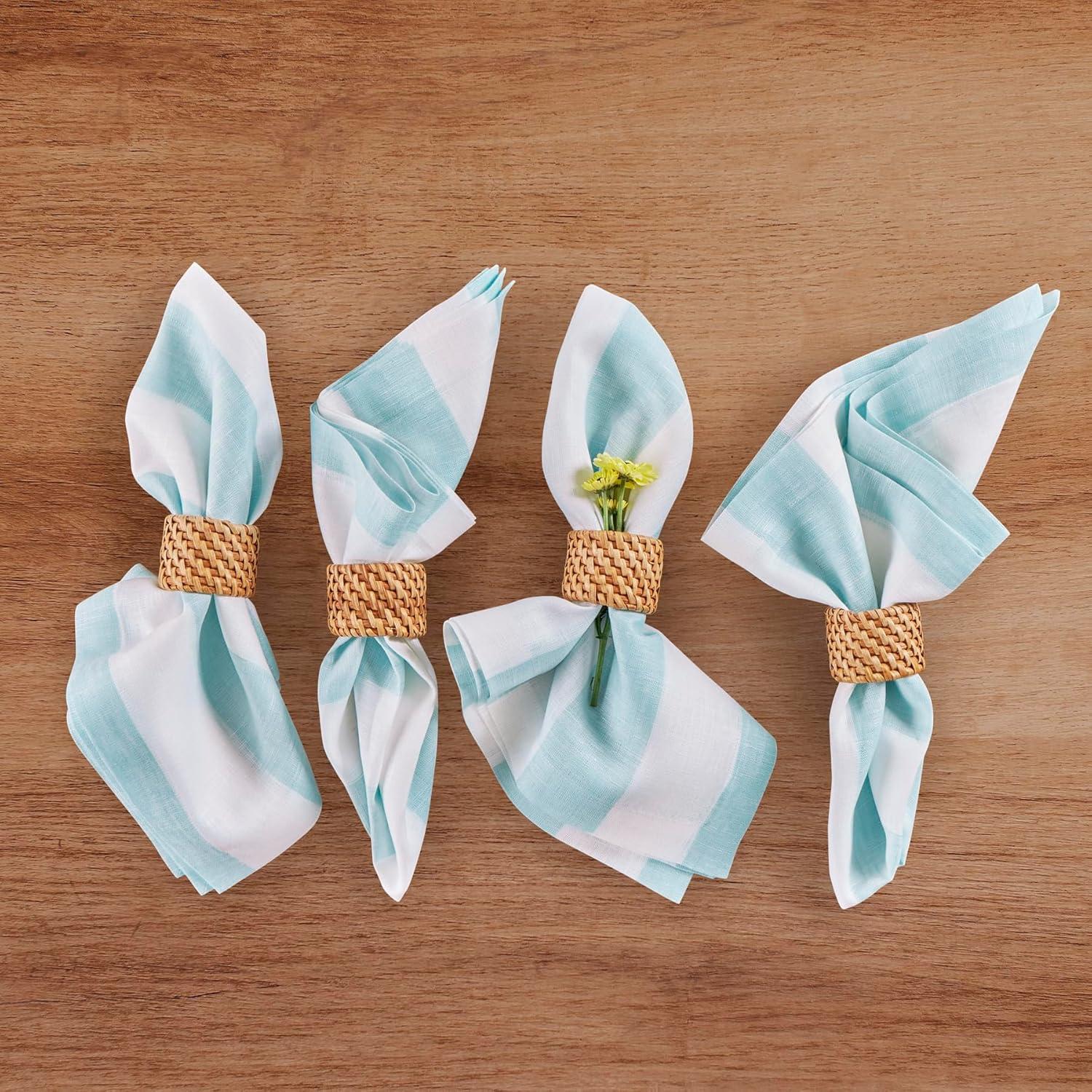 Solino Home Cabana Stripe - 100% Pure Linen Dinner Napkins (Set of 4)