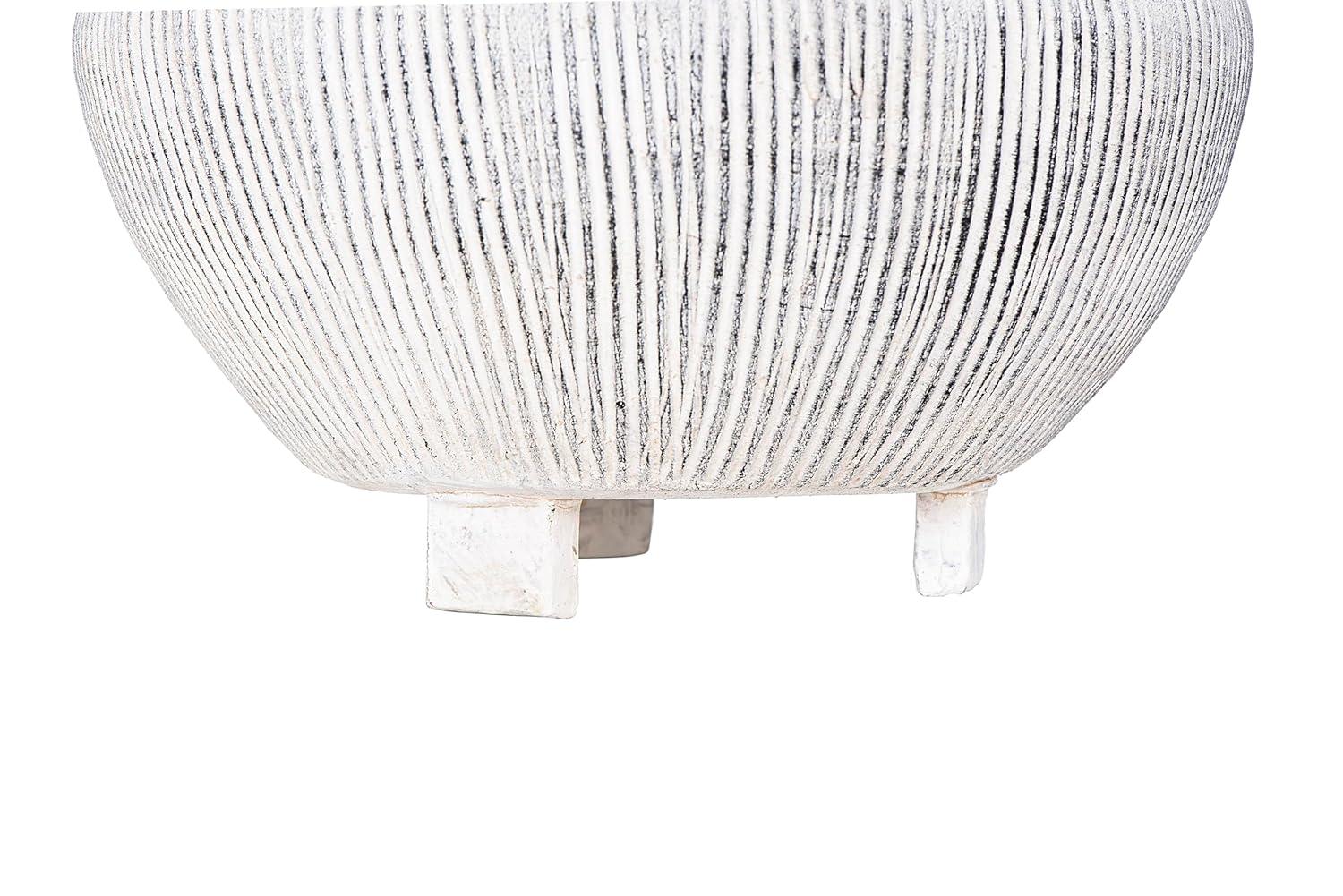 Storied Home Small Footed Terracotta Planter with Fluted Texture Distressed Cream: Indoor 4.5" Hand-Painted Vase